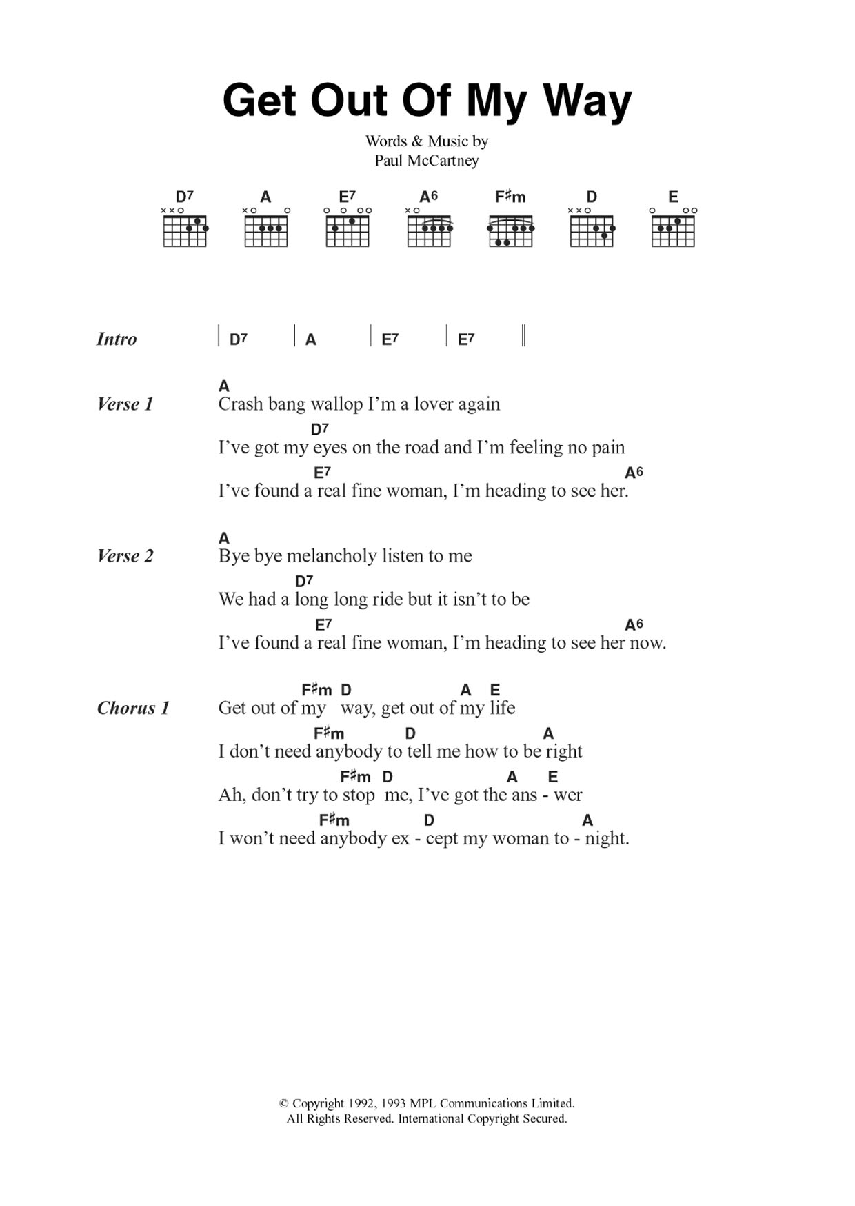 Get Out Of My Way (Guitar Chords/Lyrics) von Paul McCartney