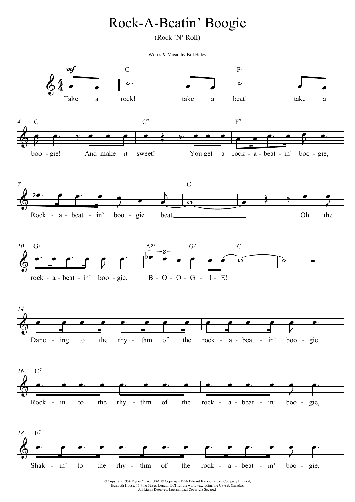 Rock A Beatin Boogie (Lead Sheet / Fake Book) von Bill Haley