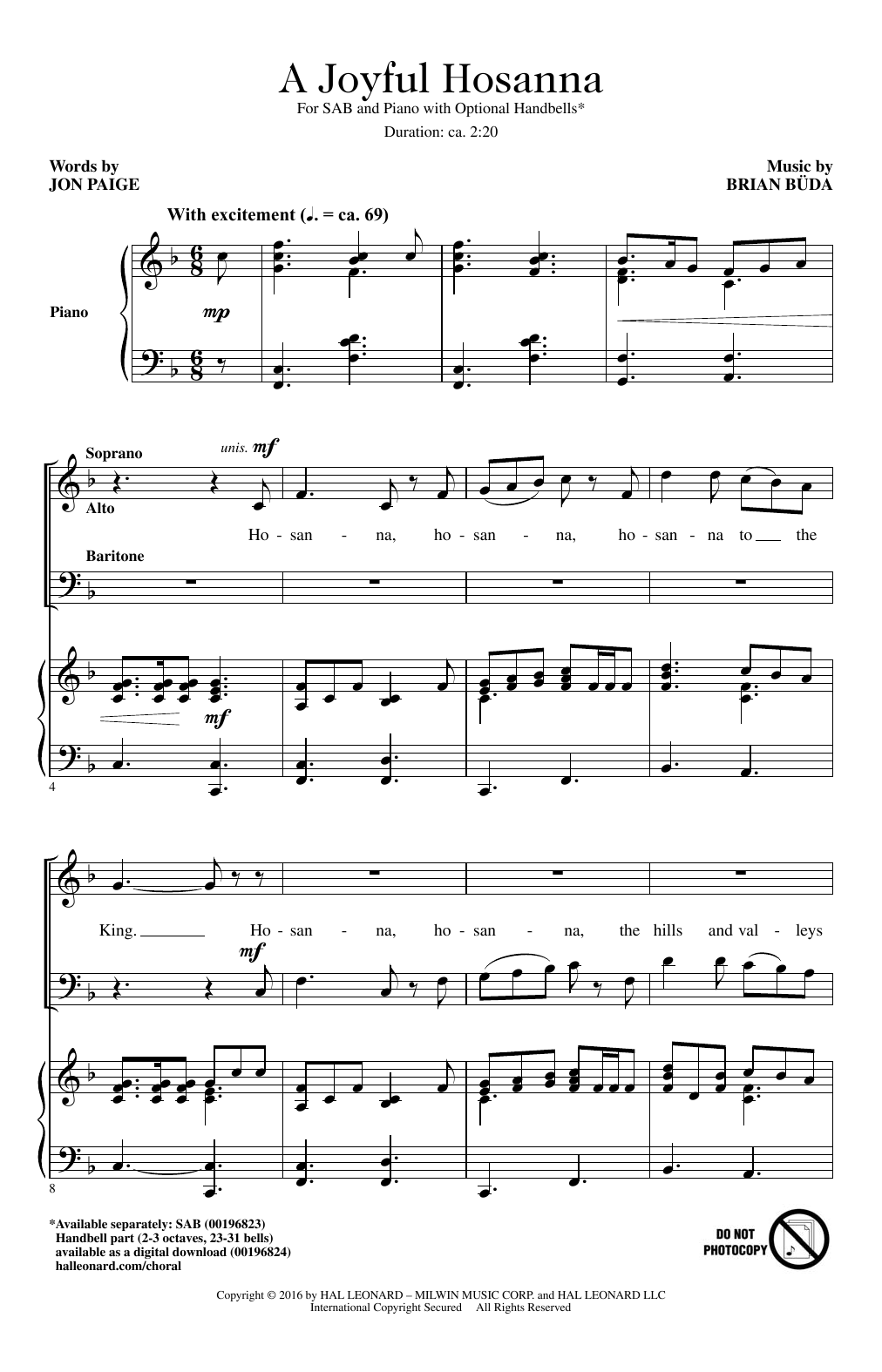 A Joyful Hosanna (SAB Choir) von Brian Buda
