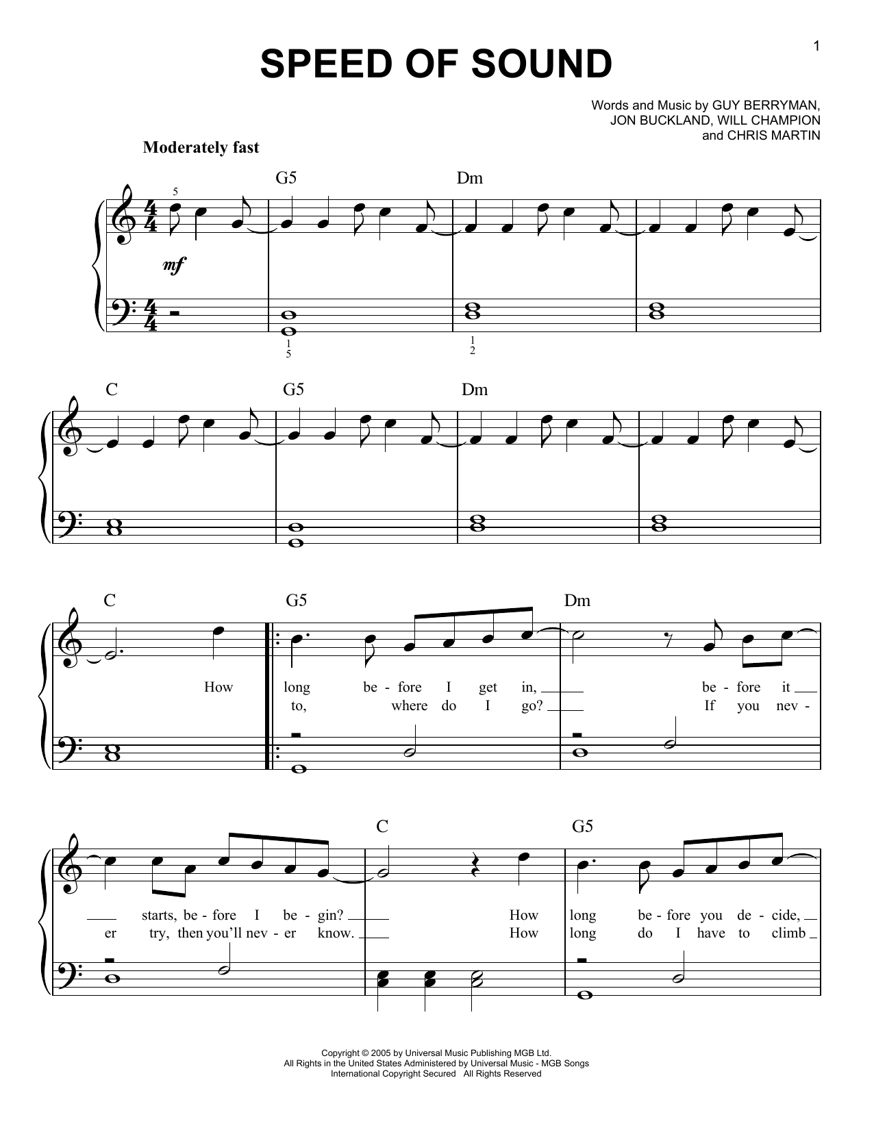 Speed Of Sound (Easy Piano) von Coldplay