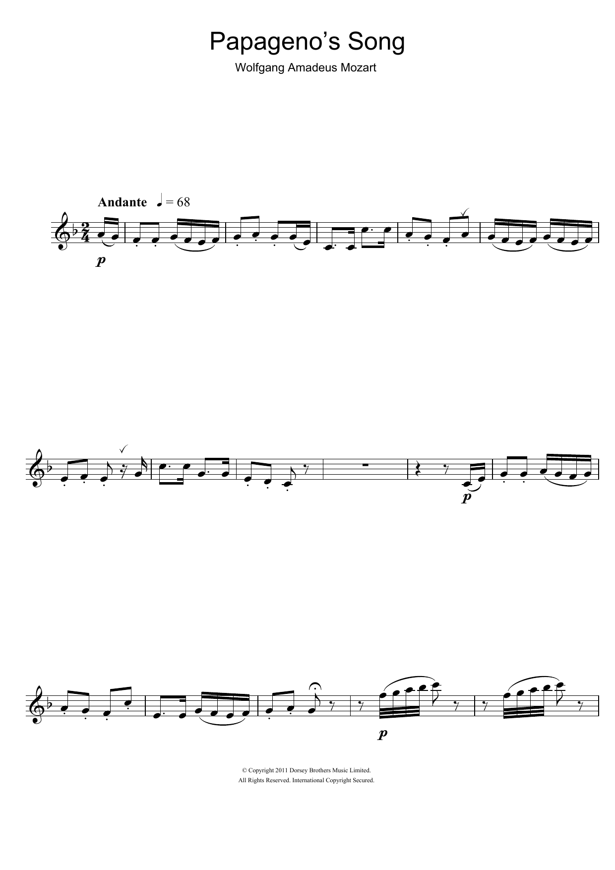 Papageno, The Bird Catcher's Aria (Der Vogelfanger) (from The Magic Flute) (Clarinet Solo) von Wolfgang Amadeus Mozart