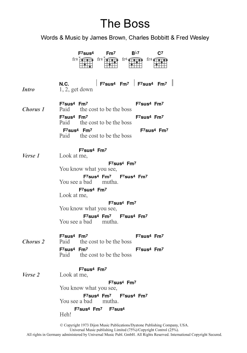 The Boss (Guitar Chords/Lyrics) von James Brown