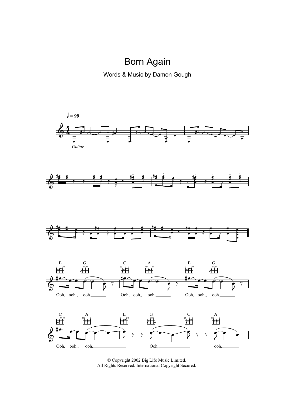 Born Again (Lead Sheet / Fake Book) von Badly Drawn Boy