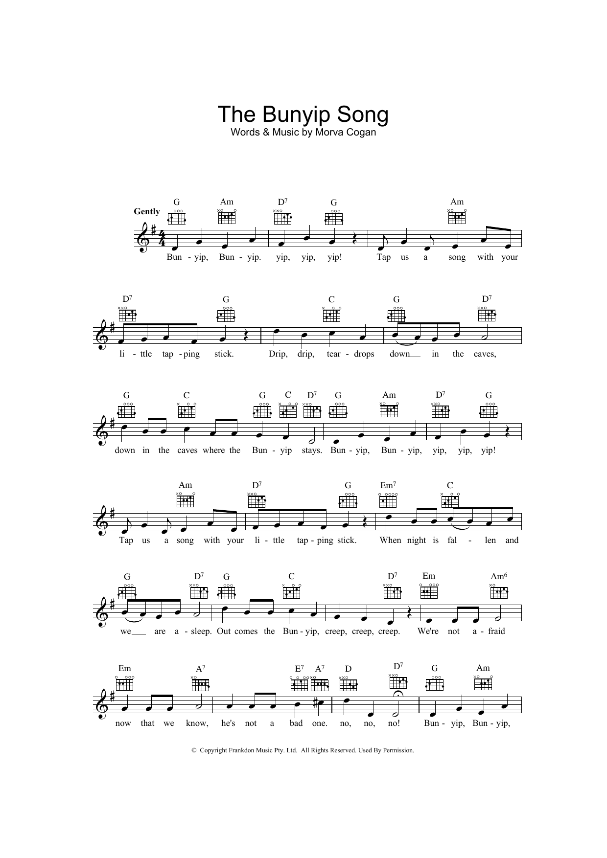 The Bunyip Song (Lead Sheet / Fake Book) von Morva Cogan