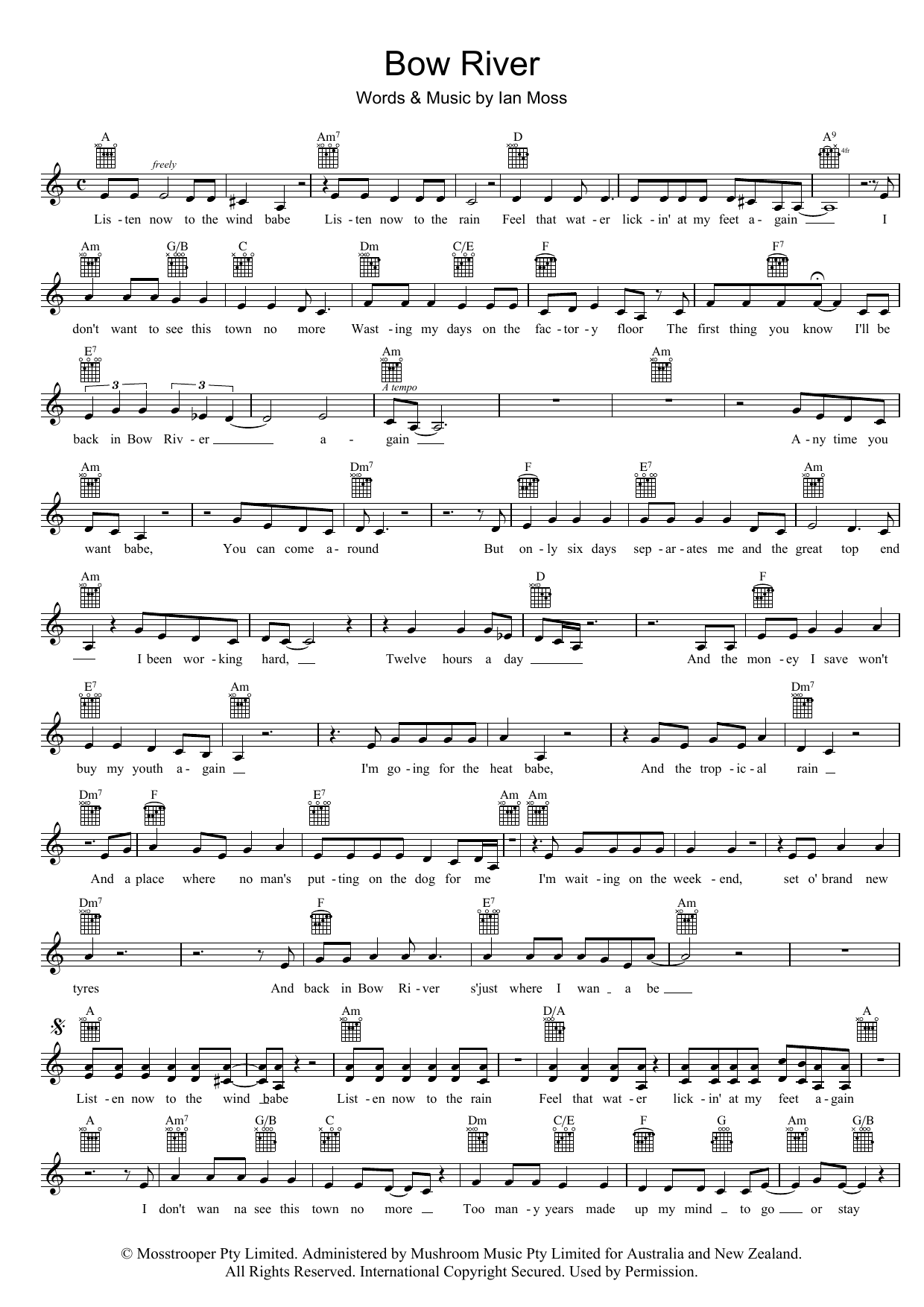 Bow River (Lead Sheet / Fake Book) von Cold Chisel