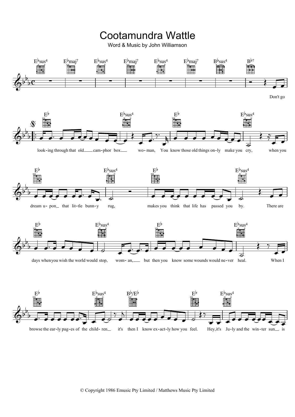 Cootamundra Wattle (Lead Sheet / Fake Book) von John Williamson