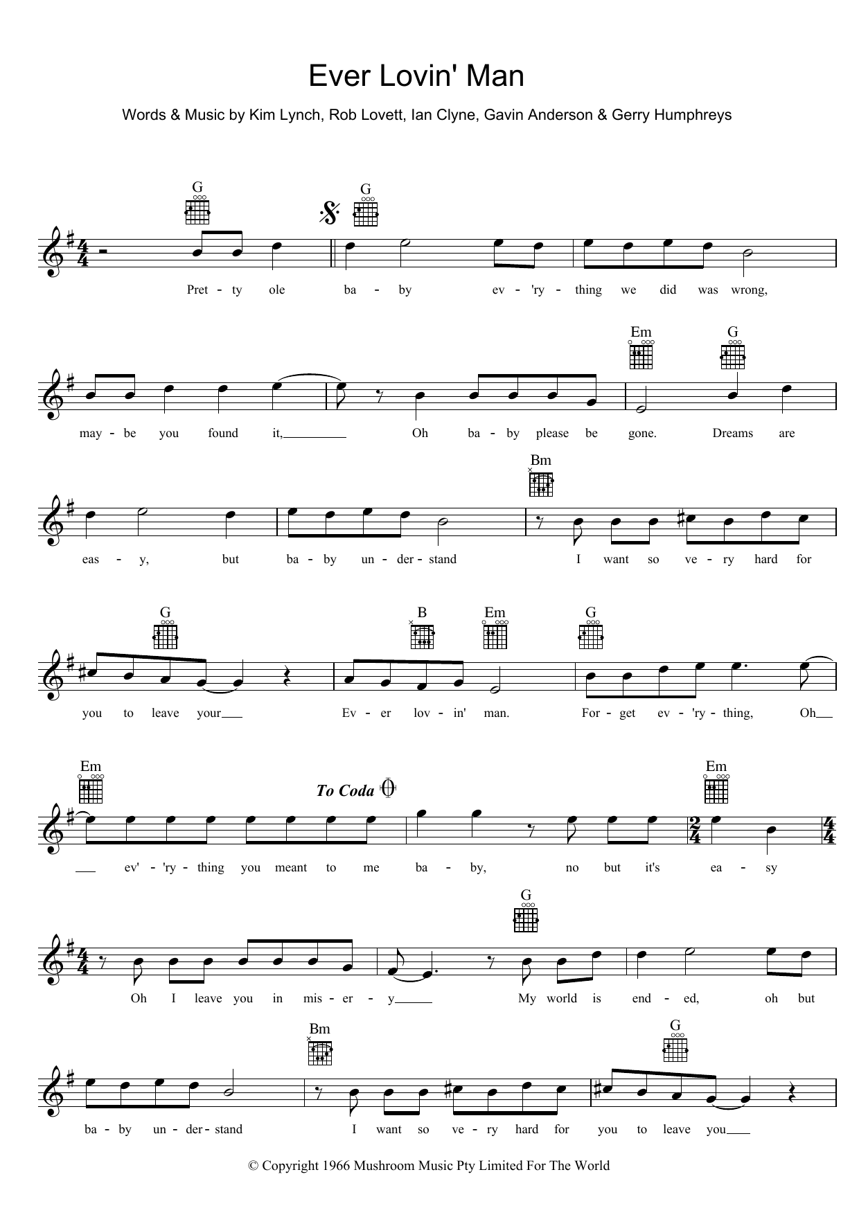 Ever Lovin' Man (Lead Sheet / Fake Book) von Jet