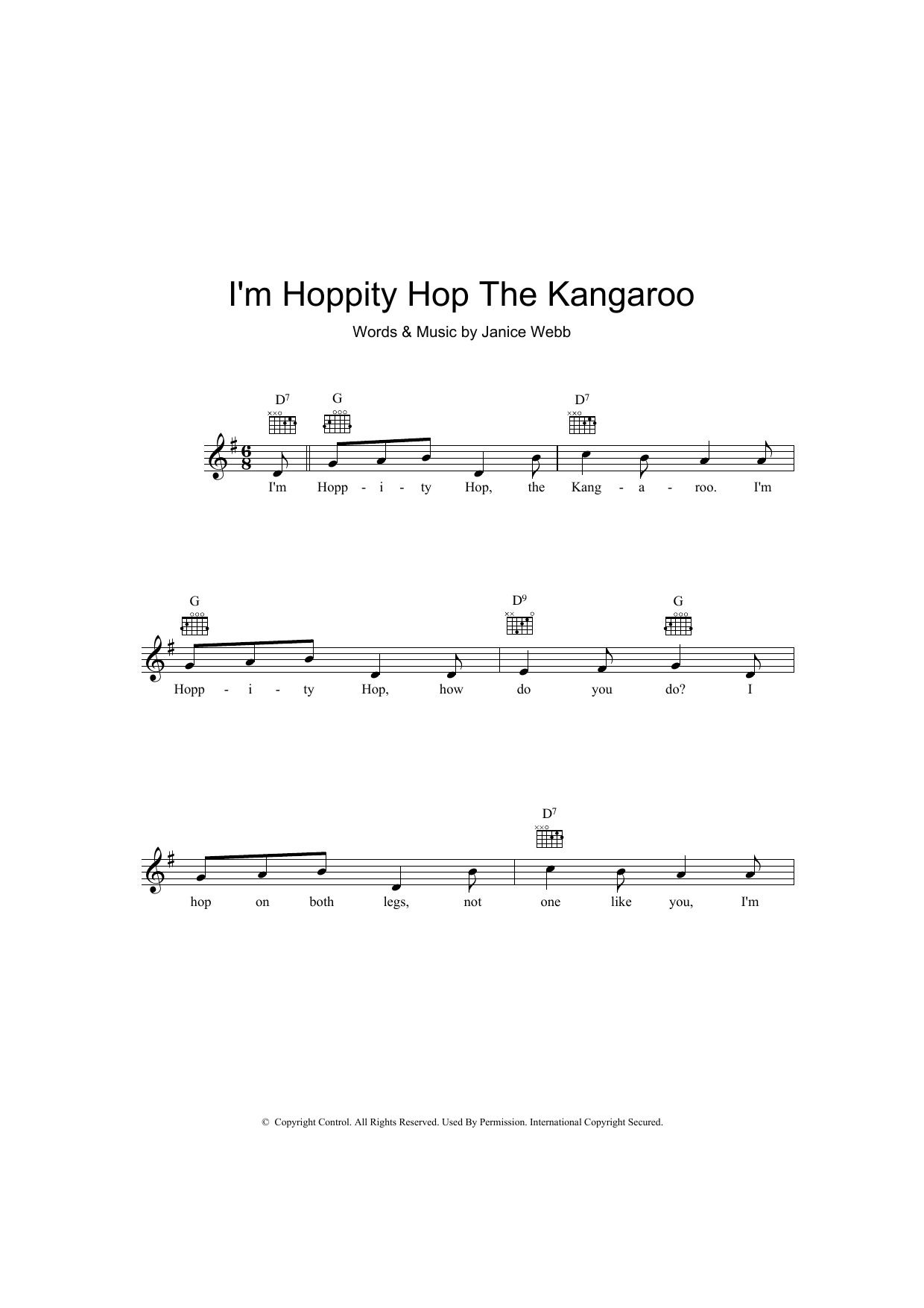 I'm Hoppity Hop The Kangaroo (Lead Sheet / Fake Book) von Janice Webb