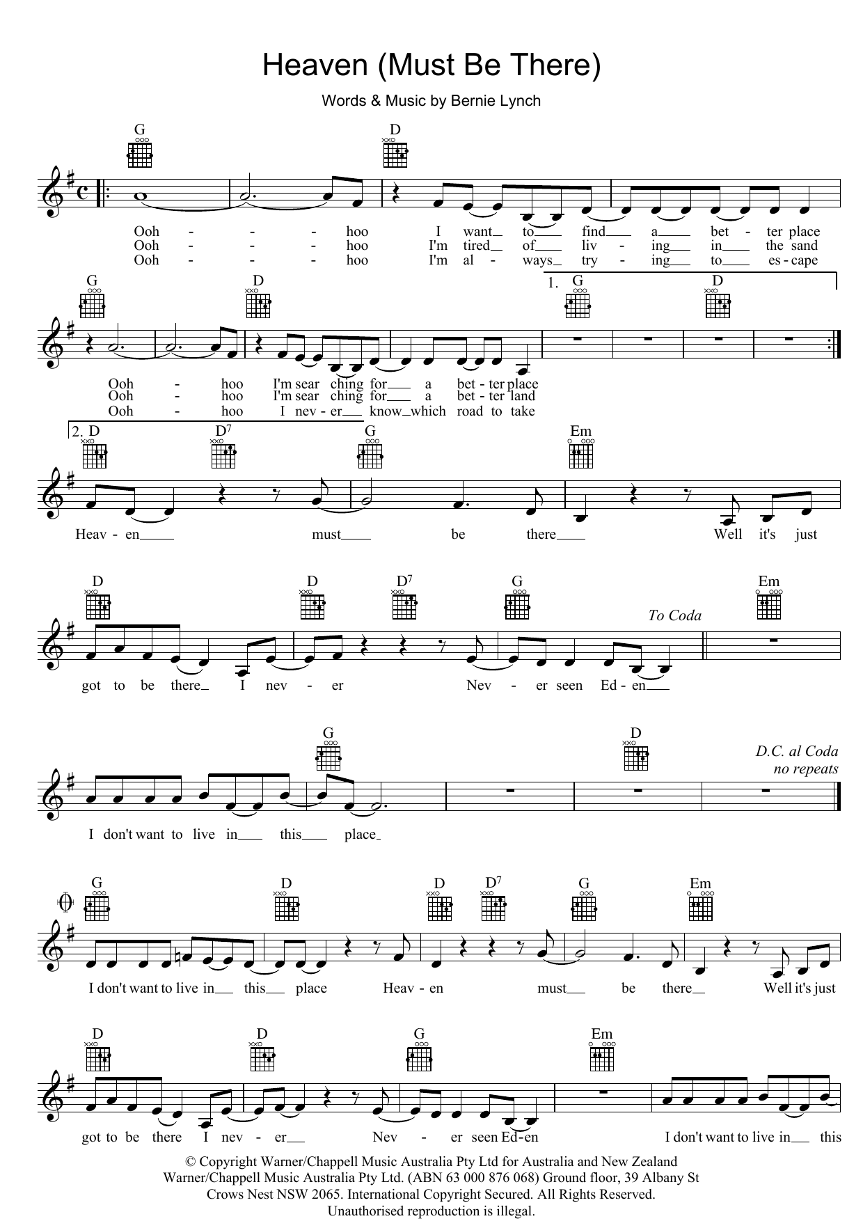 Heaven (Must Be There) (Lead Sheet / Fake Book) von Eurogliders