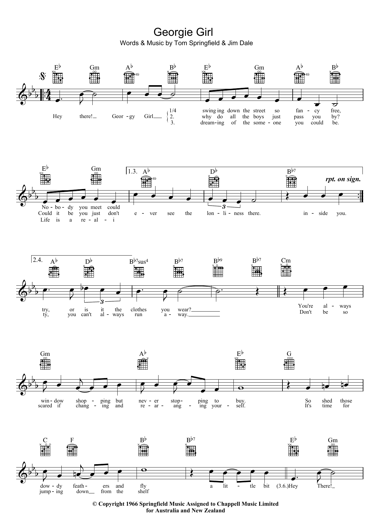 Georgie Girl (Lead Sheet / Fake Book) von The Seekers