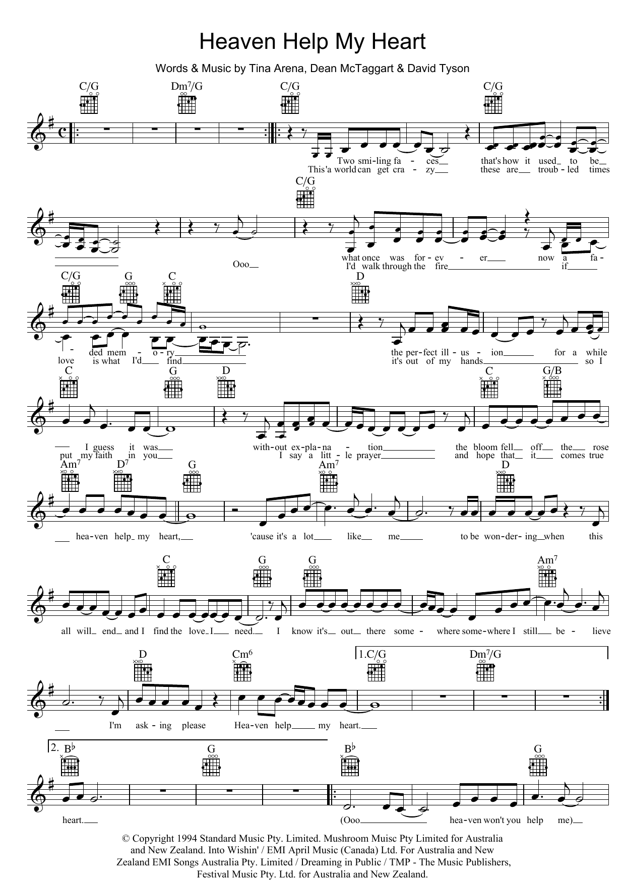 Heaven Help My Heart (Lead Sheet / Fake Book) von Tina Arena