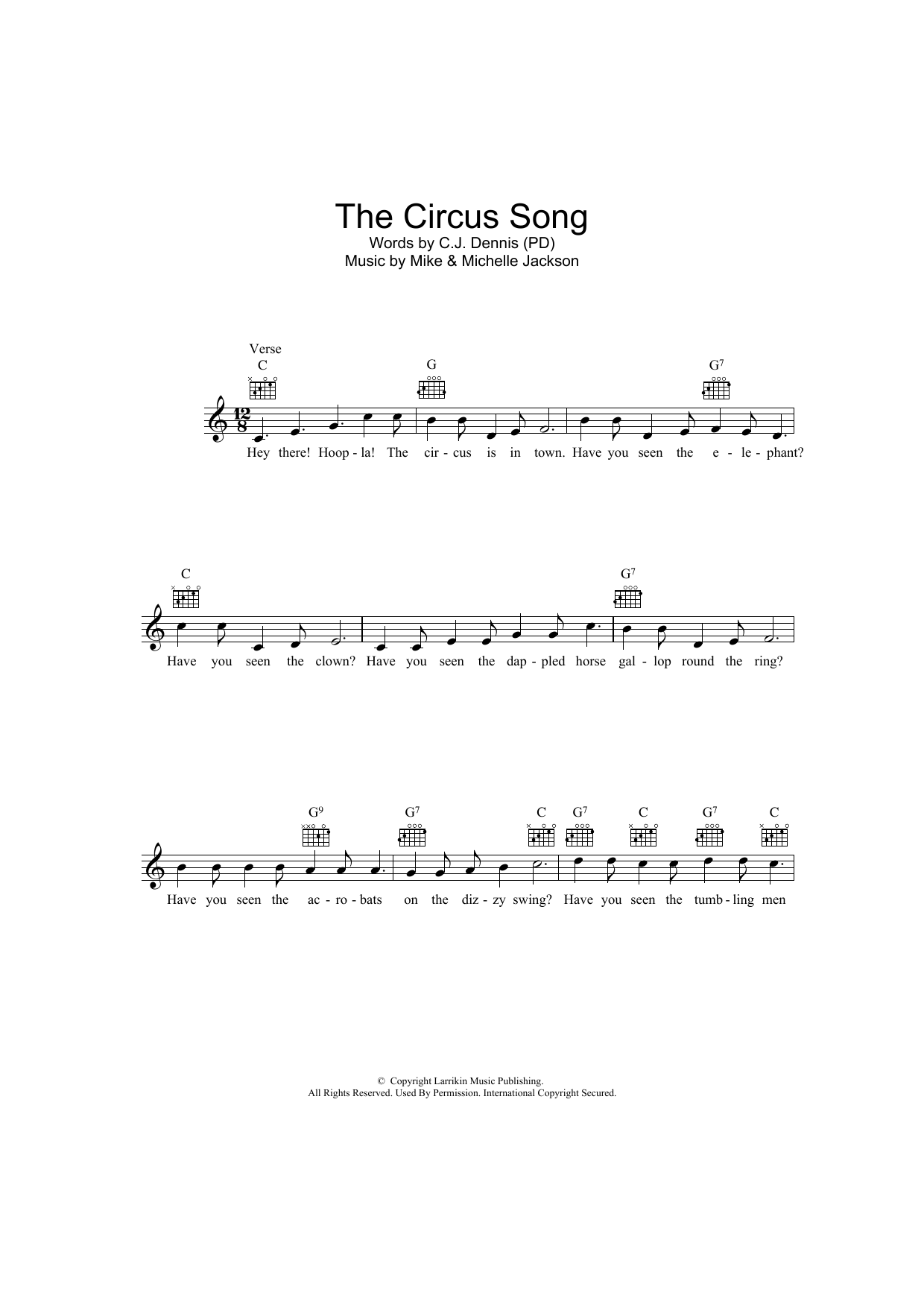 The Circus Song (Lead Sheet / Fake Book) von Mike Jackson