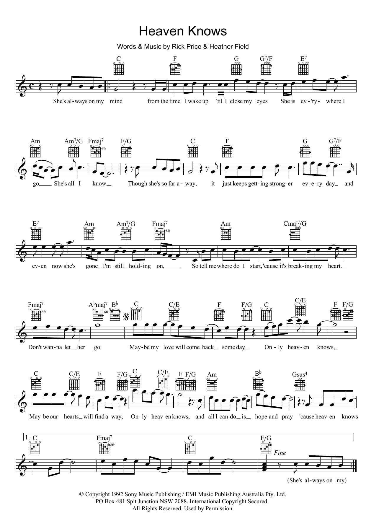 Heaven Knows (Lead Sheet / Fake Book) von Rick Price