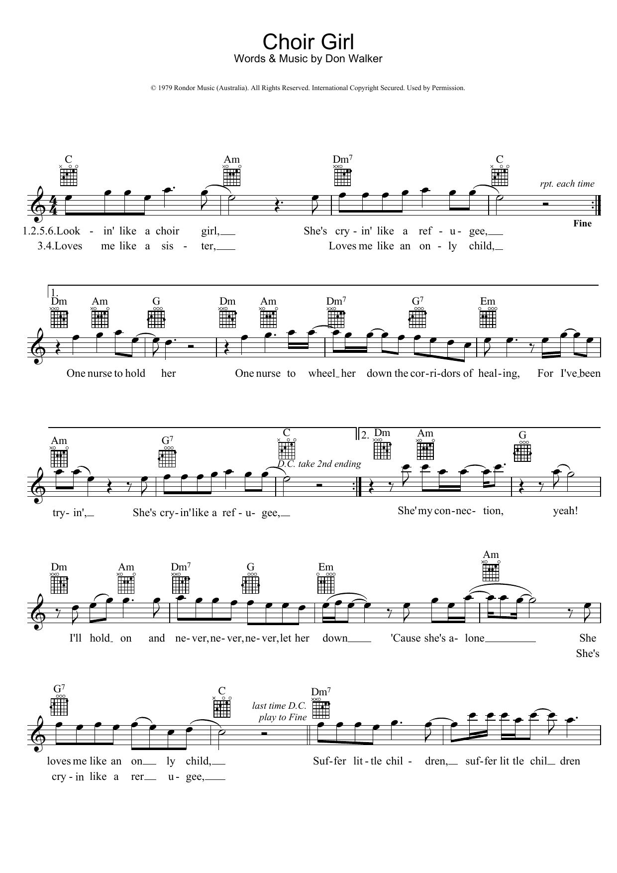 Choir Girl (Lead Sheet / Fake Book) von Cold Chisel