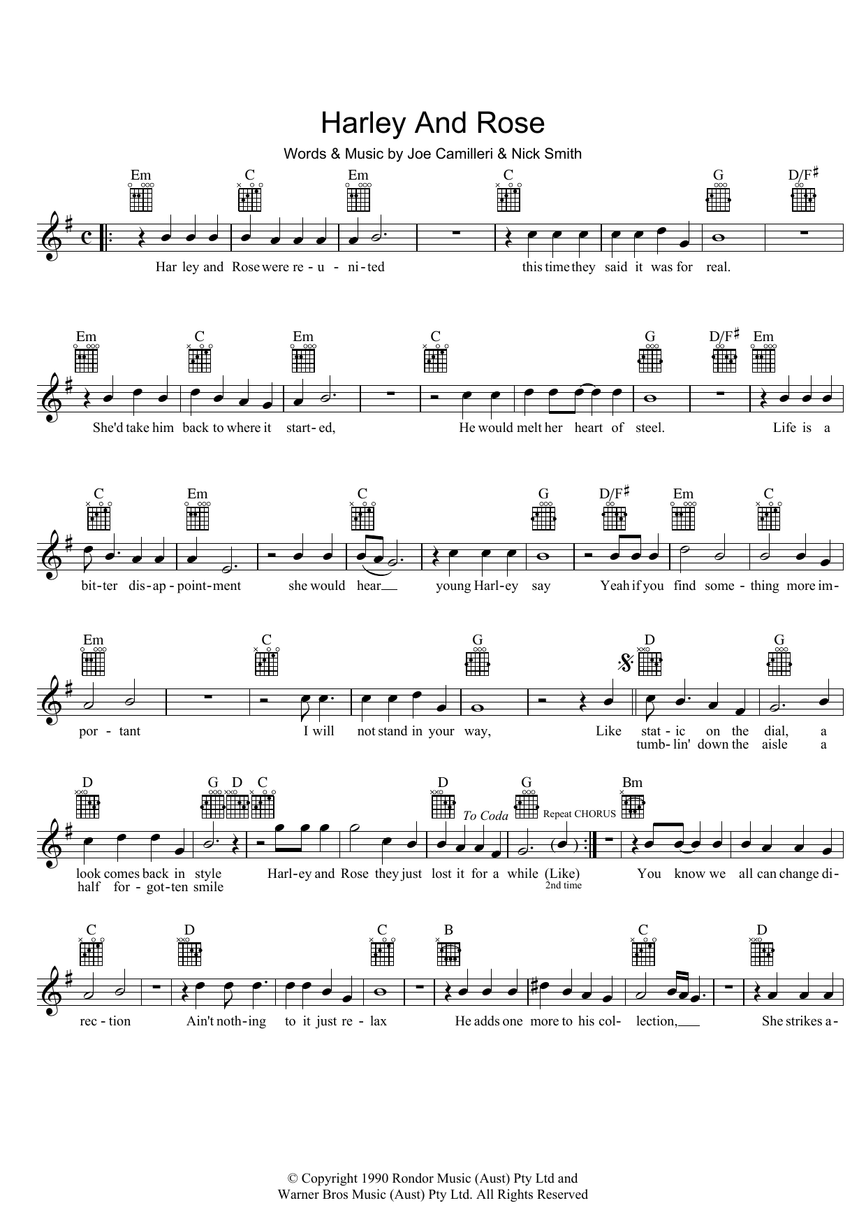 Harley And Rose (Lead Sheet / Fake Book) von The Black Sorrows