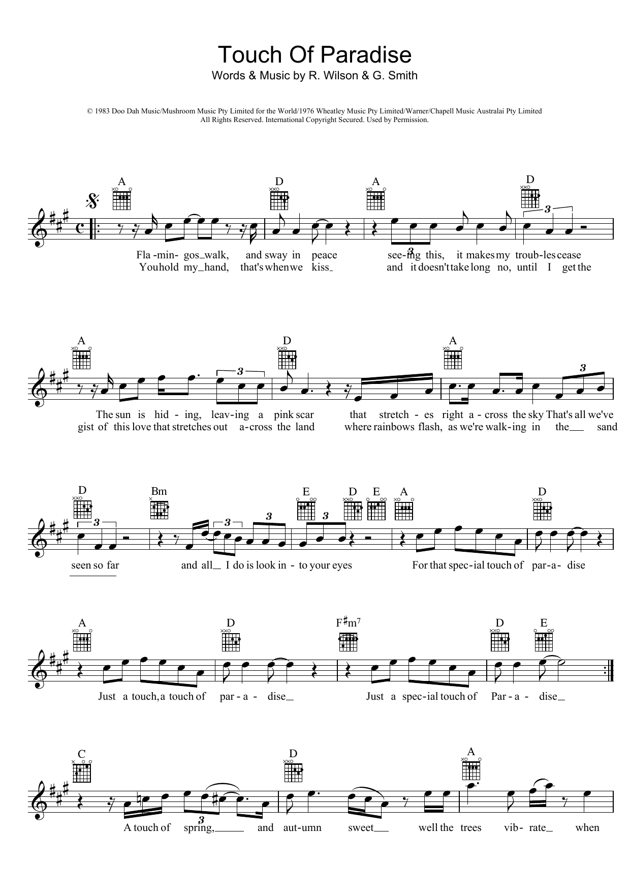 Touch Of Paradise (Lead Sheet / Fake Book) von John Farnham