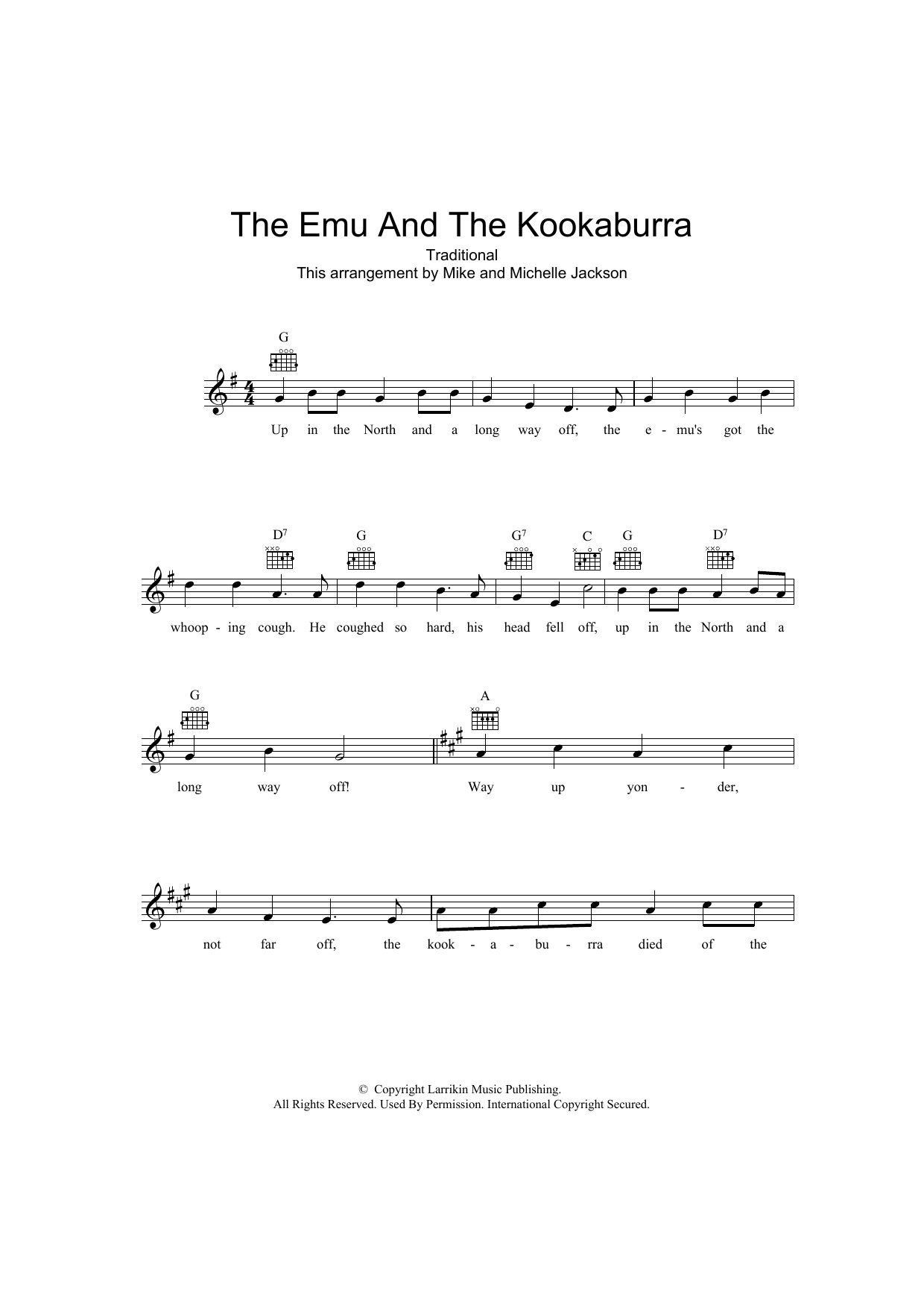 The Emu And The Kookaburra (Lead Sheet / Fake Book) von Traditional