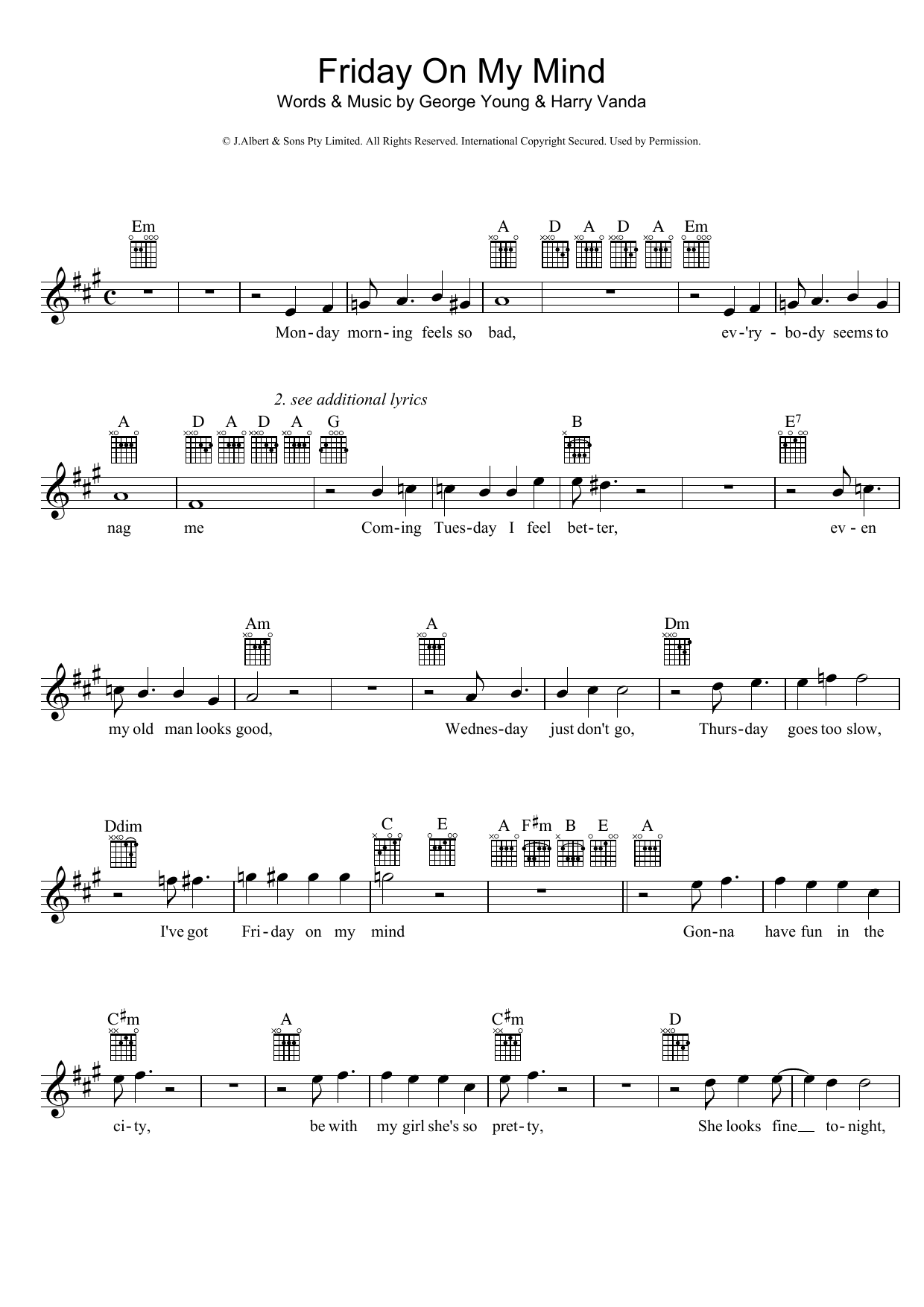 Friday On My Mind (Lead Sheet / Fake Book) von The Easybeats