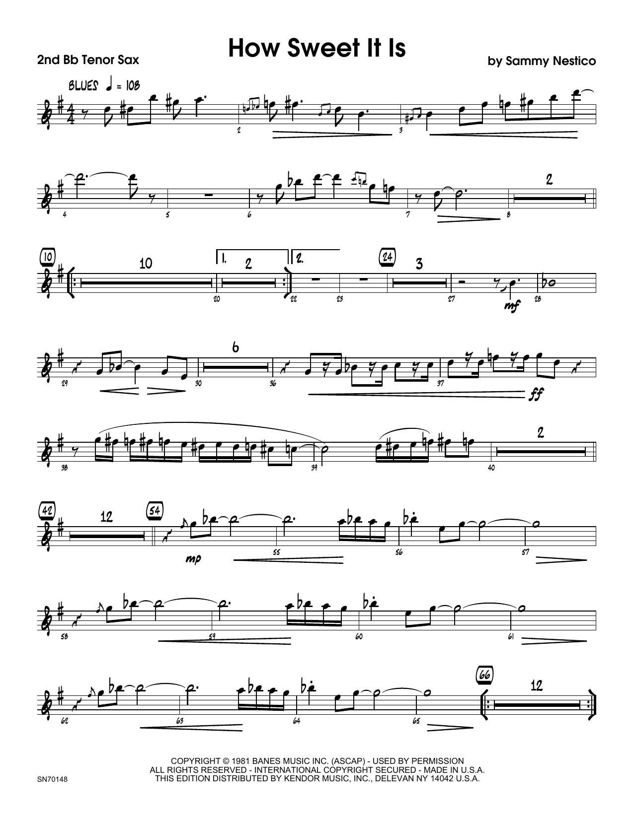 How Sweet It Is - 2nd Bb Tenor Saxophone (Jazz Ensemble) von Sammy Nestico