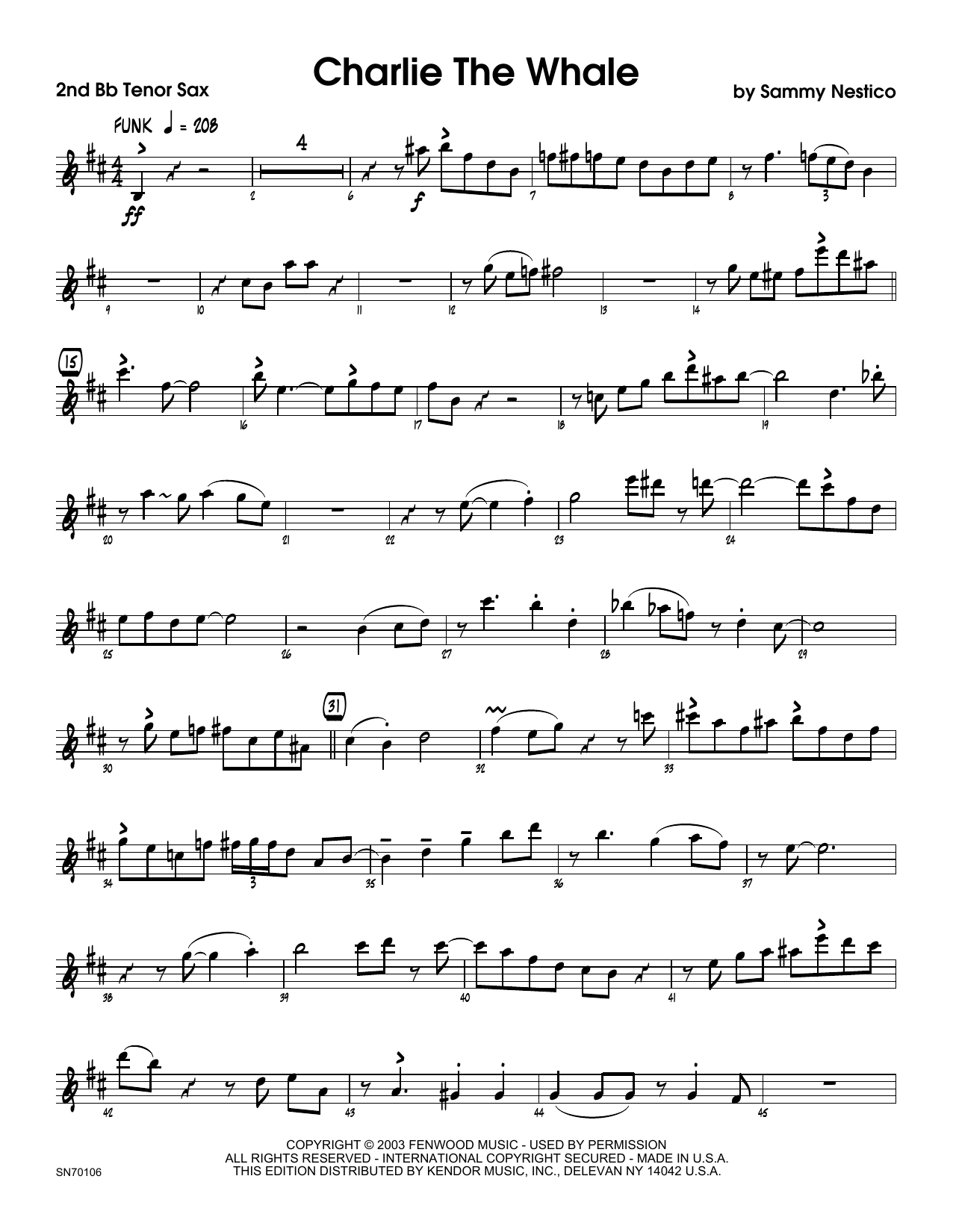 Charlie The Whale - 2nd Bb Tenor Saxophone (Jazz Ensemble) von Sammy Nestico
