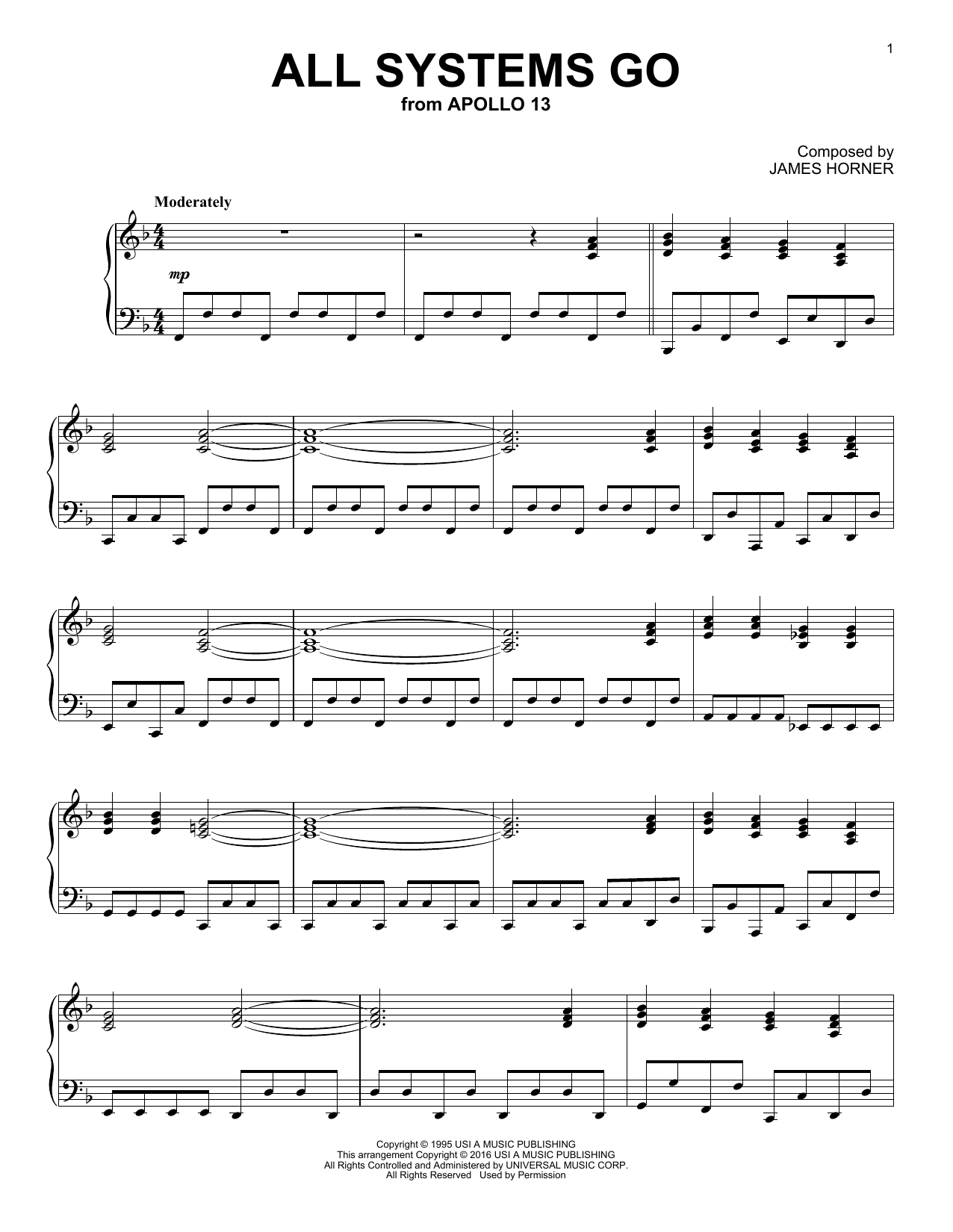 All Systems Go (Piano Solo) von James Horner
