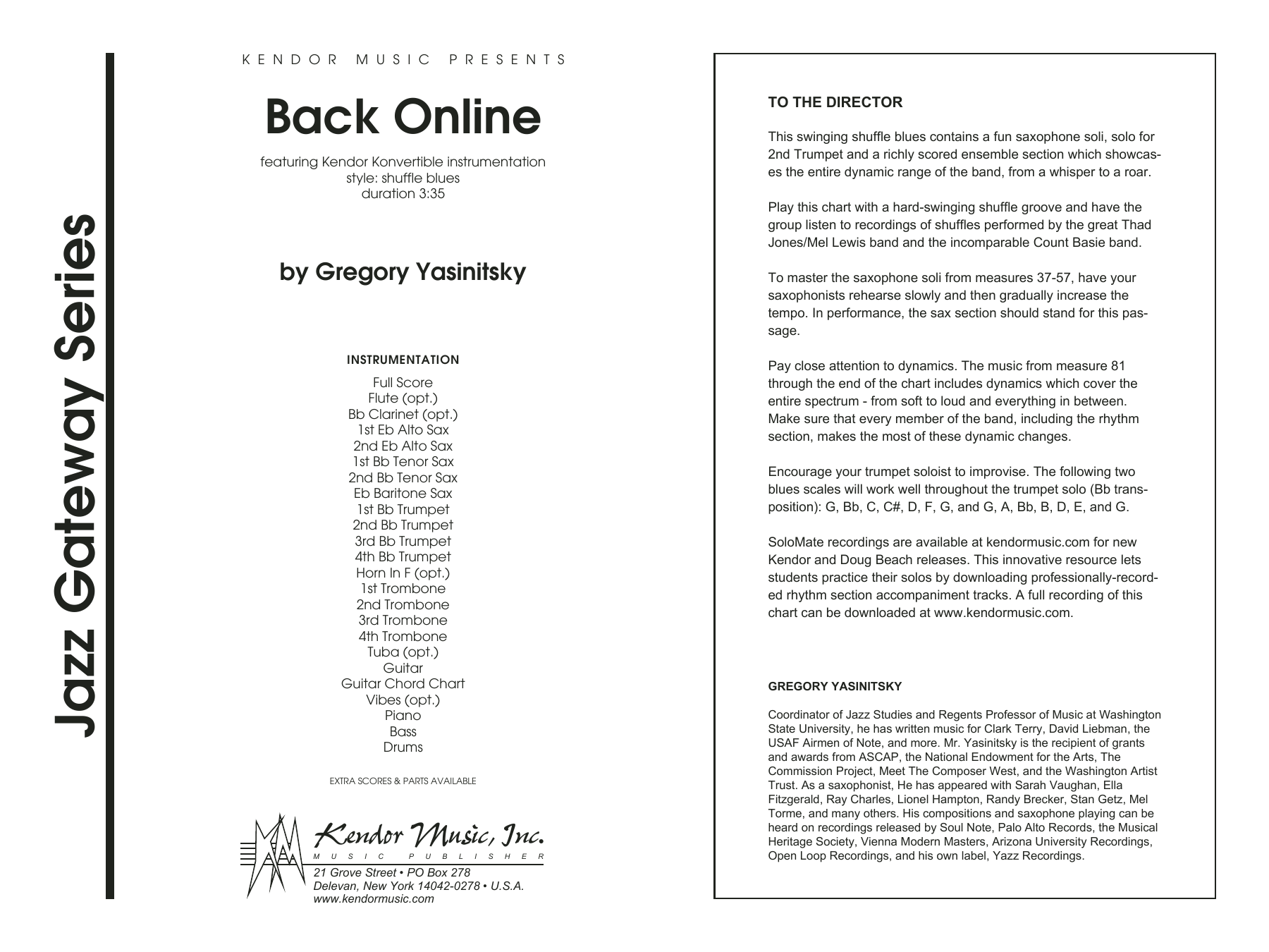 Back Online - Full Score (Jazz Ensemble) von Gregory Yasinitsky