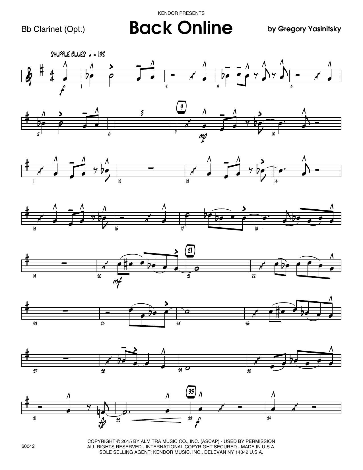 Back Online - Bb Clarinet (Jazz Ensemble) von Gregory Yasinitsky