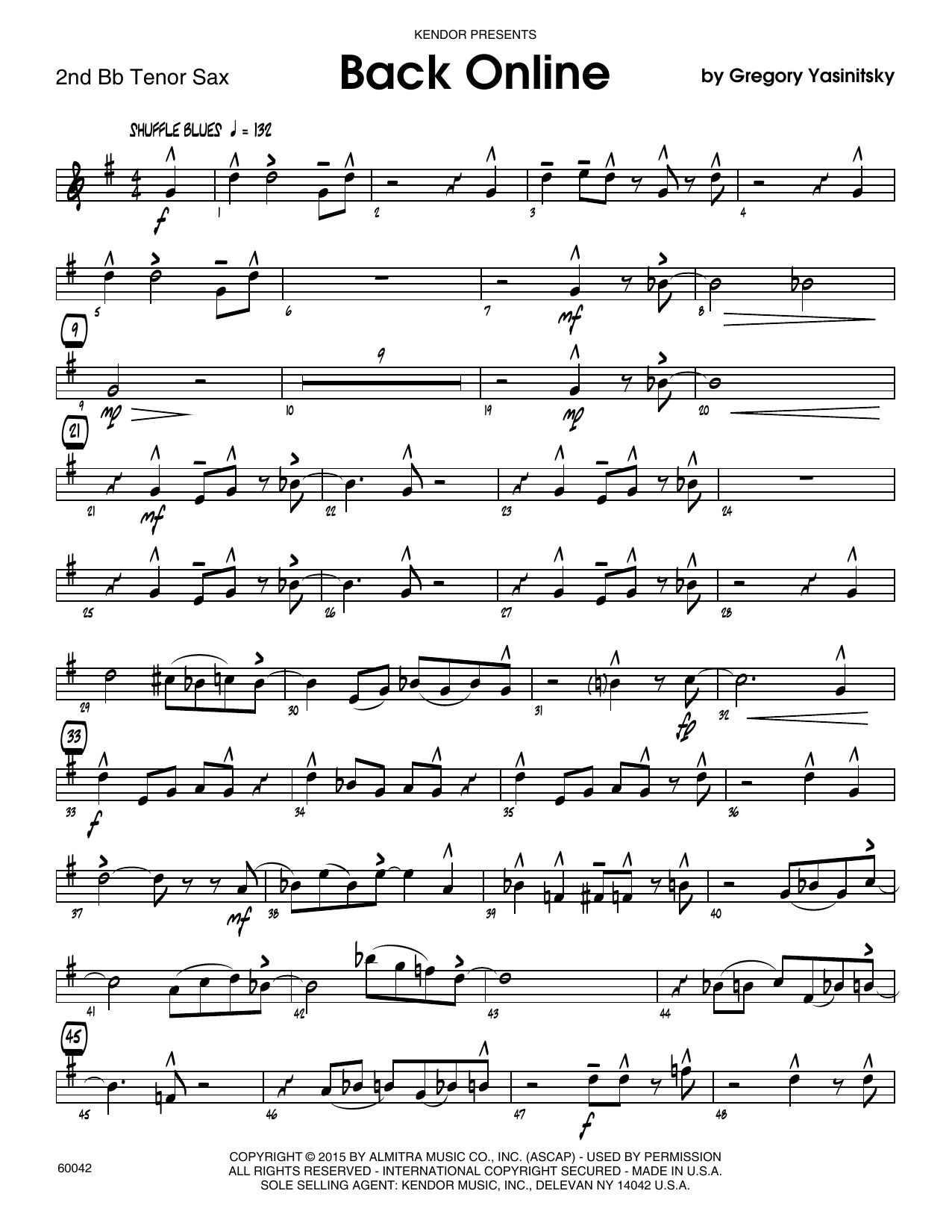Back Online - 2nd Bb Tenor Saxophone (Jazz Ensemble) von Gregory Yasinitsky