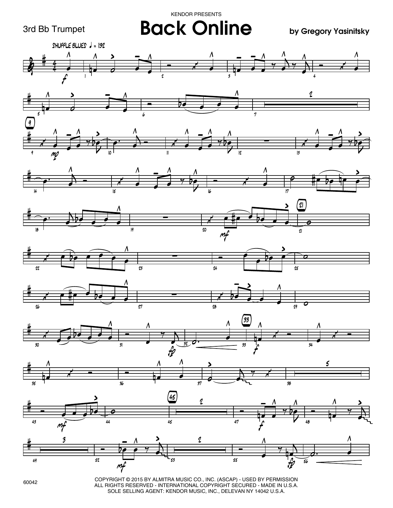 Back Online - 3rd Bb Trumpet (Jazz Ensemble) von Gregory Yasinitsky