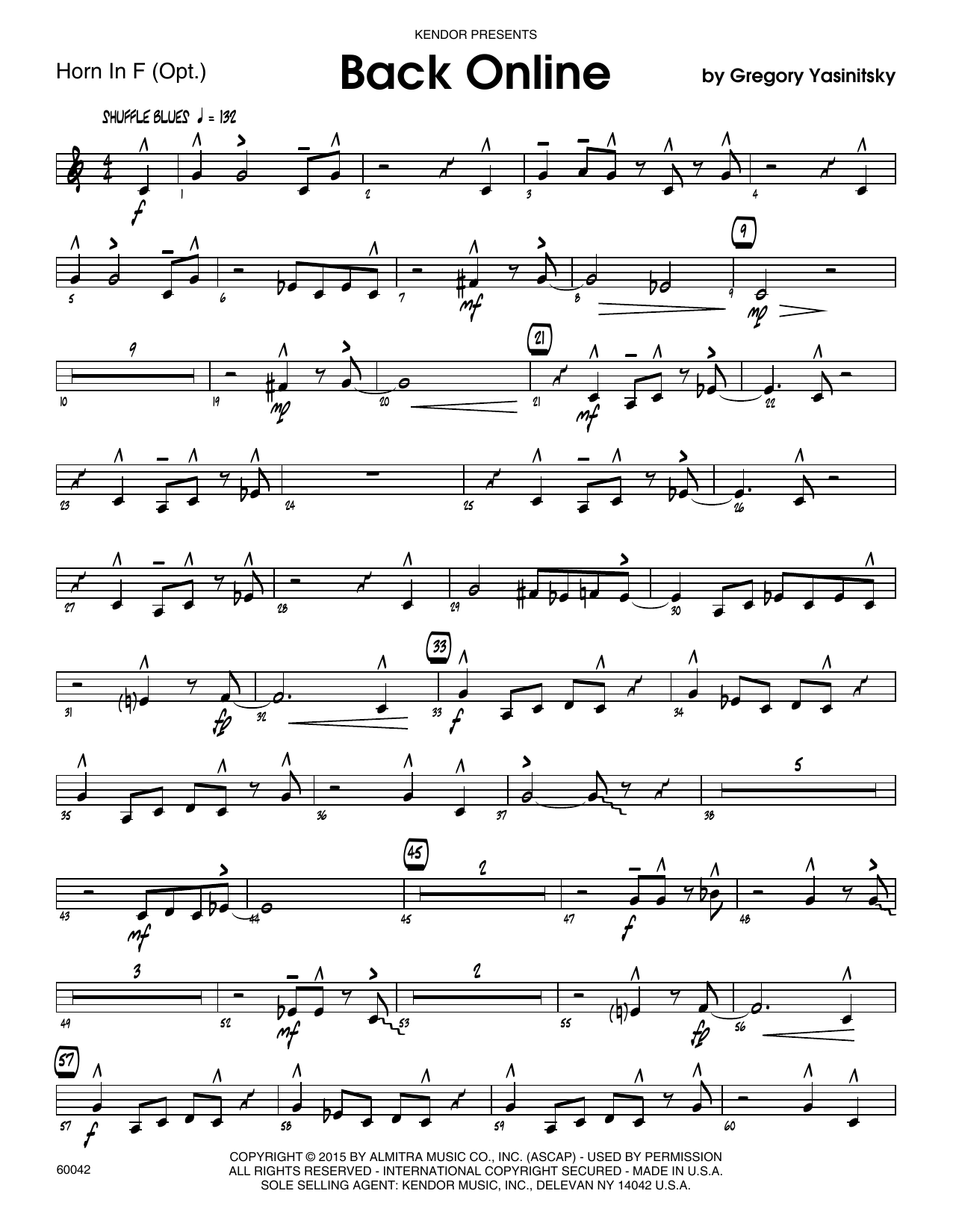 Back Online - Horn in F (Jazz Ensemble) von Gregory Yasinitsky