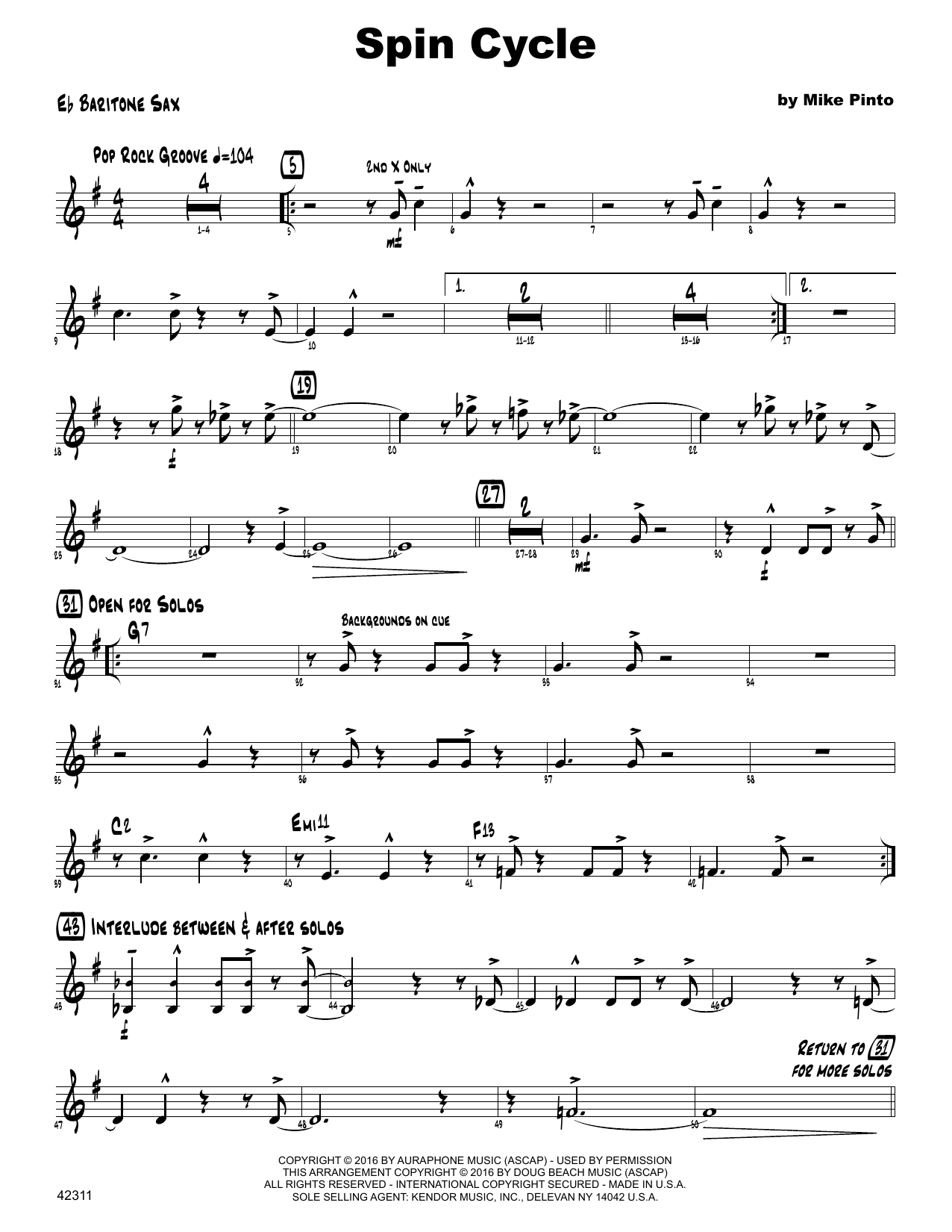 Spin Cycle - Eb Baritone Saxophone (Jazz Ensemble) von Mike Pinto
