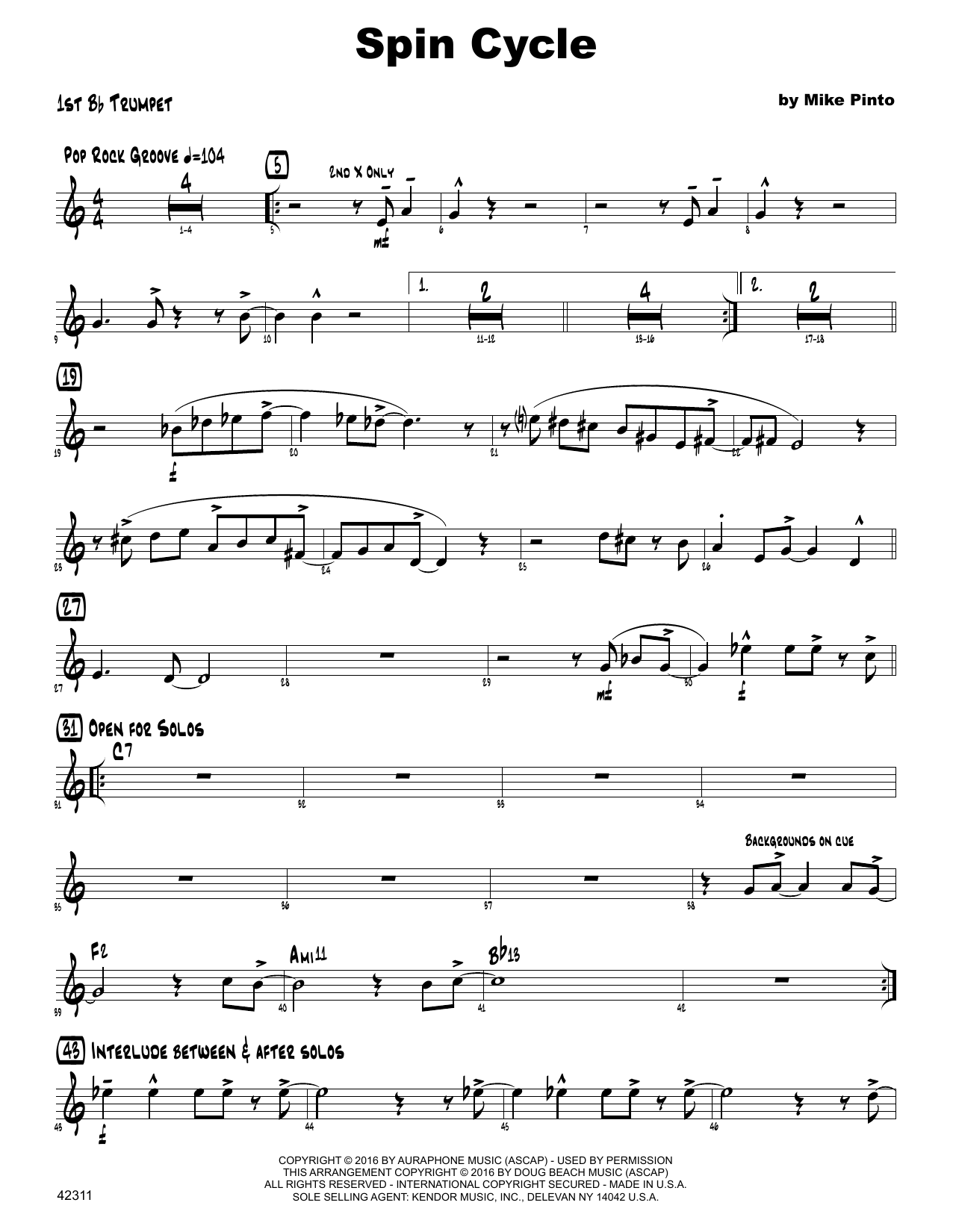 Spin Cycle - 1st Bb Trumpet (Jazz Ensemble) von Mike Pinto