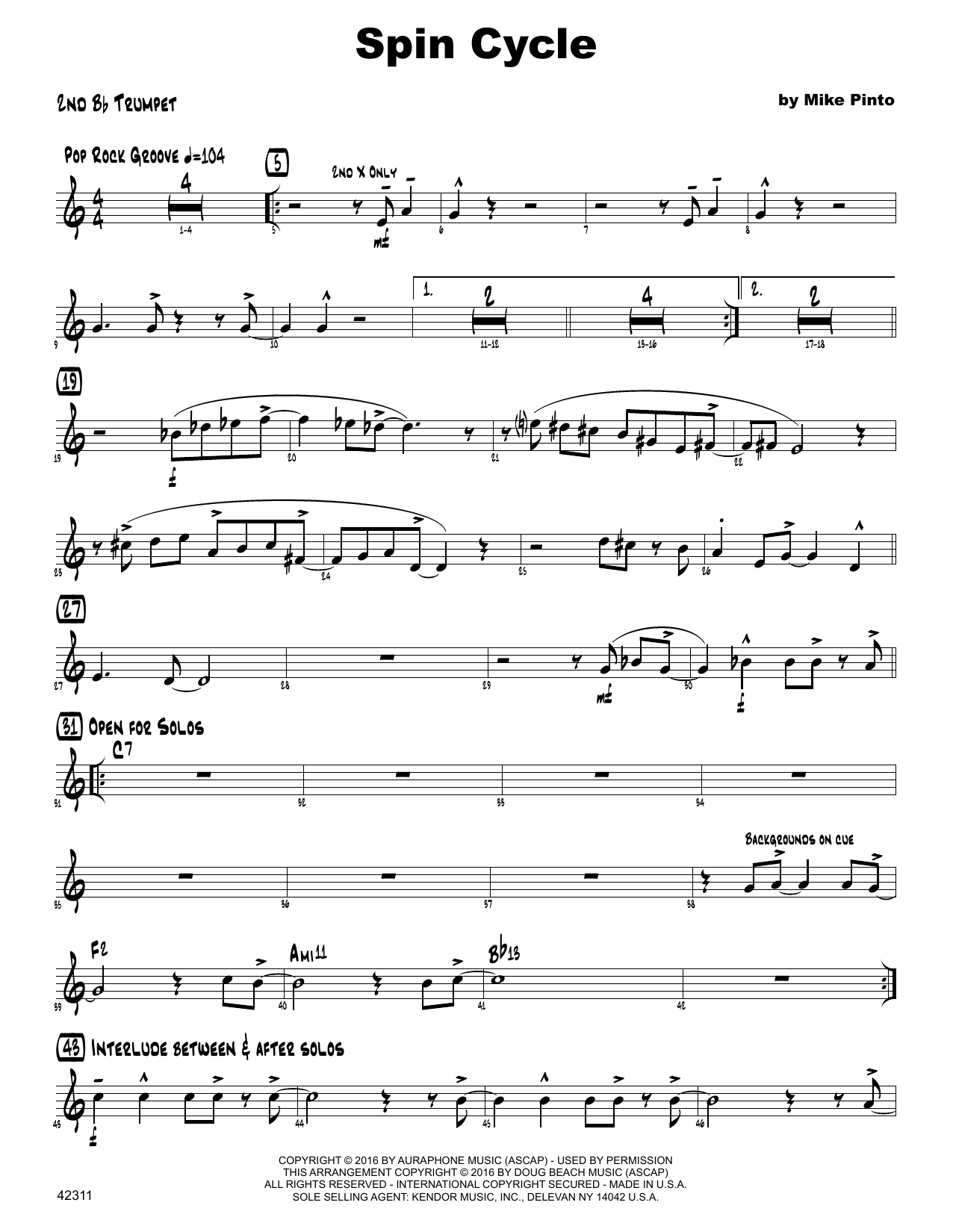 Spin Cycle - 2nd Bb Trumpet (Jazz Ensemble) von Mike Pinto