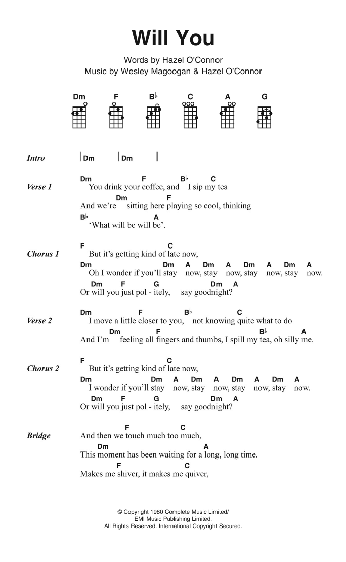 Will You (Piano, Vocal & Guitar Chords) von Hazel O'Connor