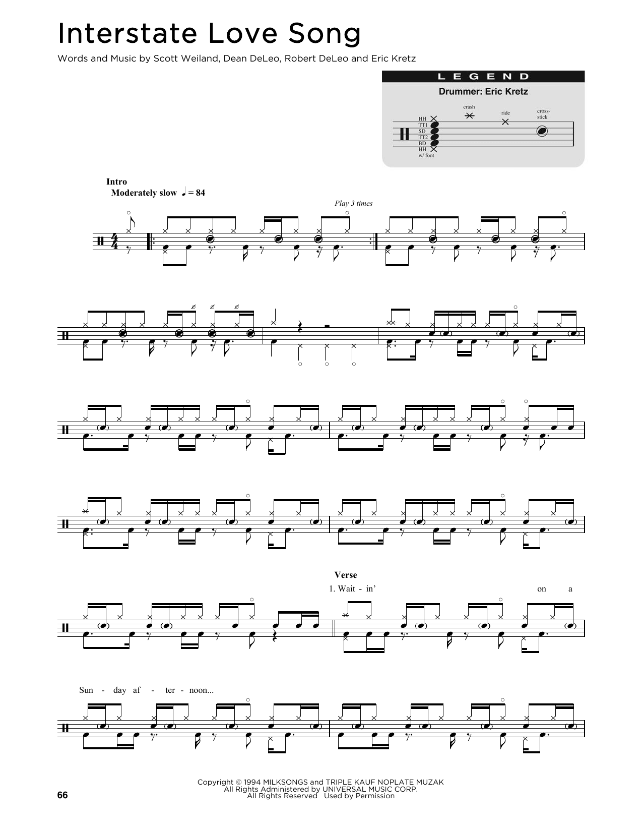 Interstate Love Song (Drum Chart) von Stone Temple Pilots