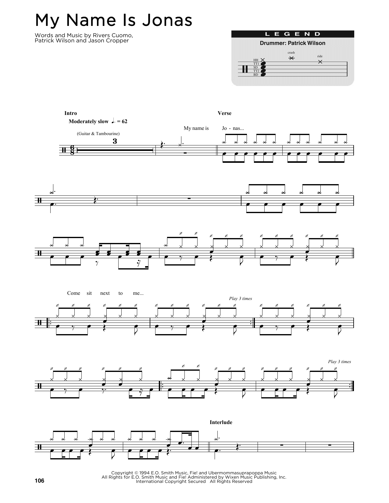 My Name Is Jonas (Drum Chart) von Weezer