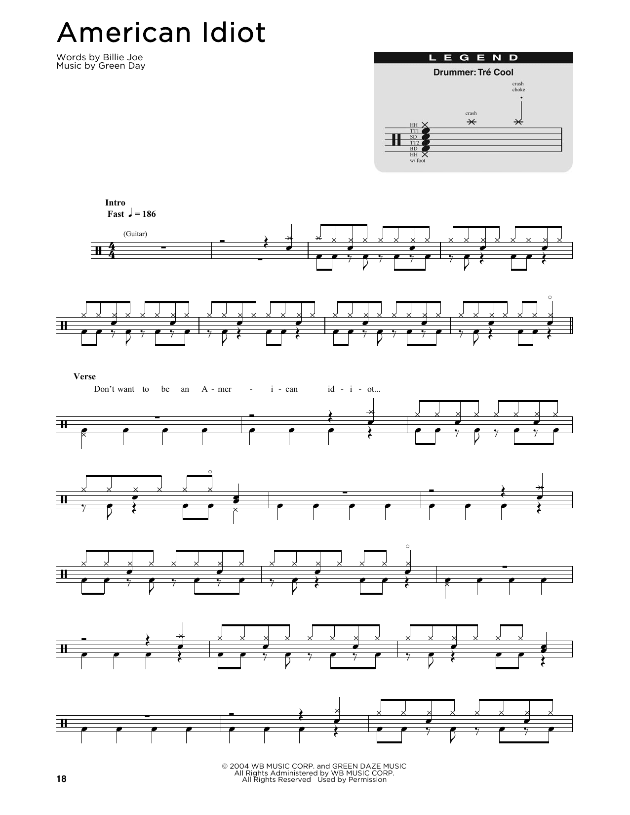 American Idiot (Drum Chart) von Green Day