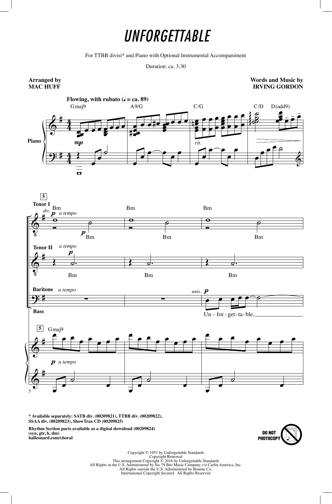 Unforgettable (arr. Mac Huff) (TTBB Choir) von Louis Armstrong