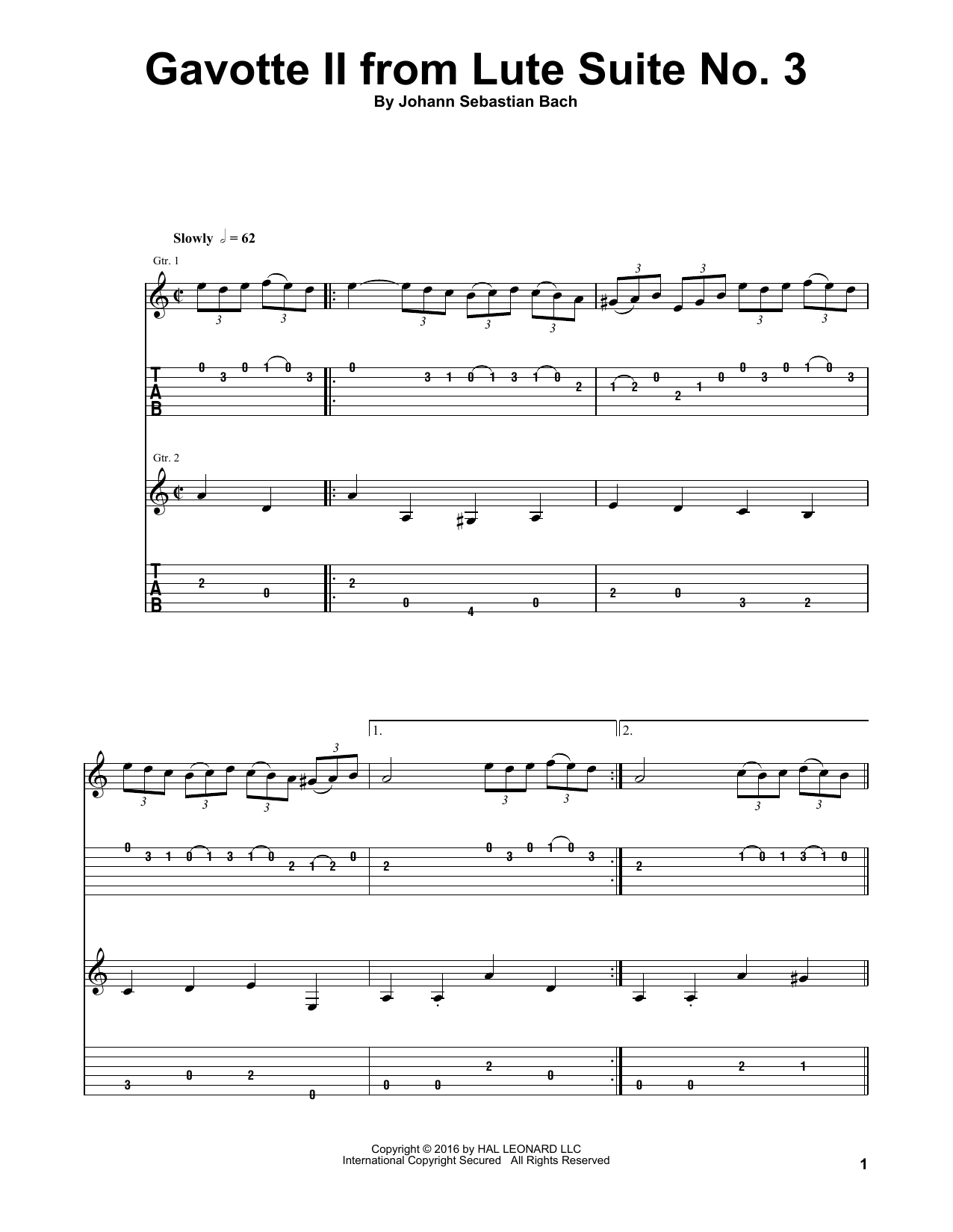 Gavotte II from Lute Suite No. 3, BWV 995 (Guitar Tab) von Johann Sebastian Bach