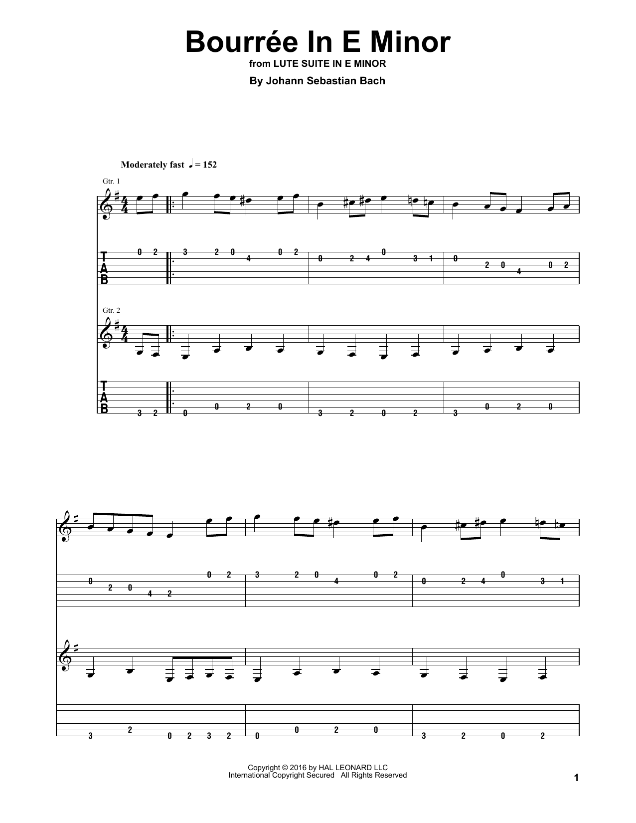 Bourre In E Minor (Guitar Tab (Single Guitar)) von Johann Sebastian Bach