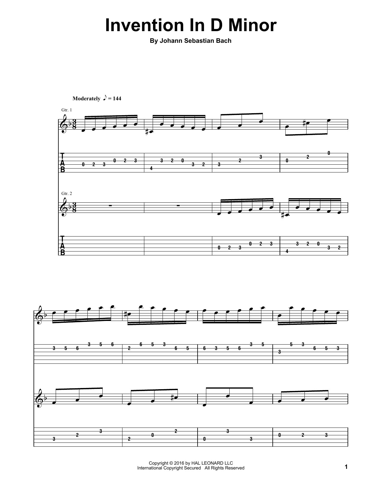 Invention In D Minor (Guitar Tab (Single Guitar)) von Johann Sebastian Bach