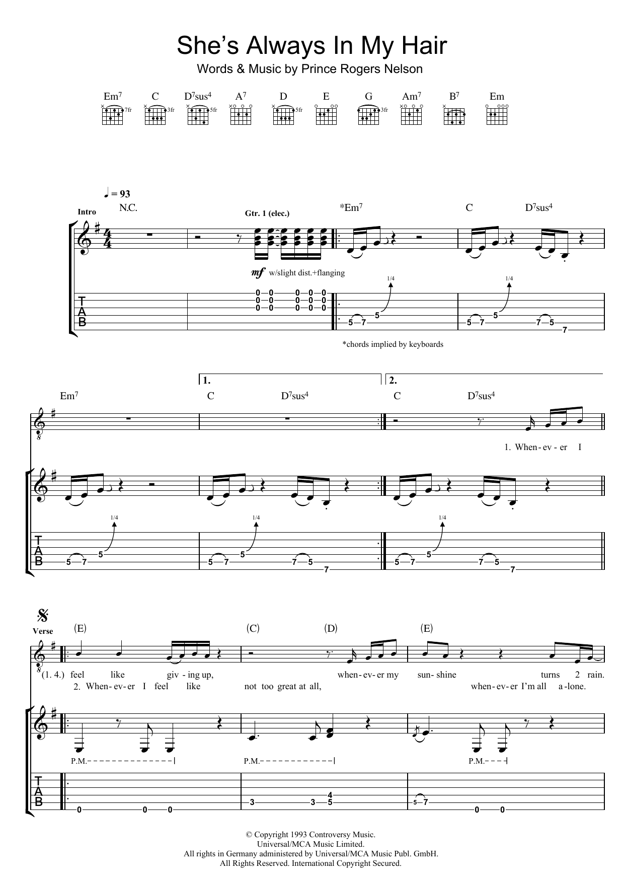 She's Always In My Hair (Guitar Tab) von Prince