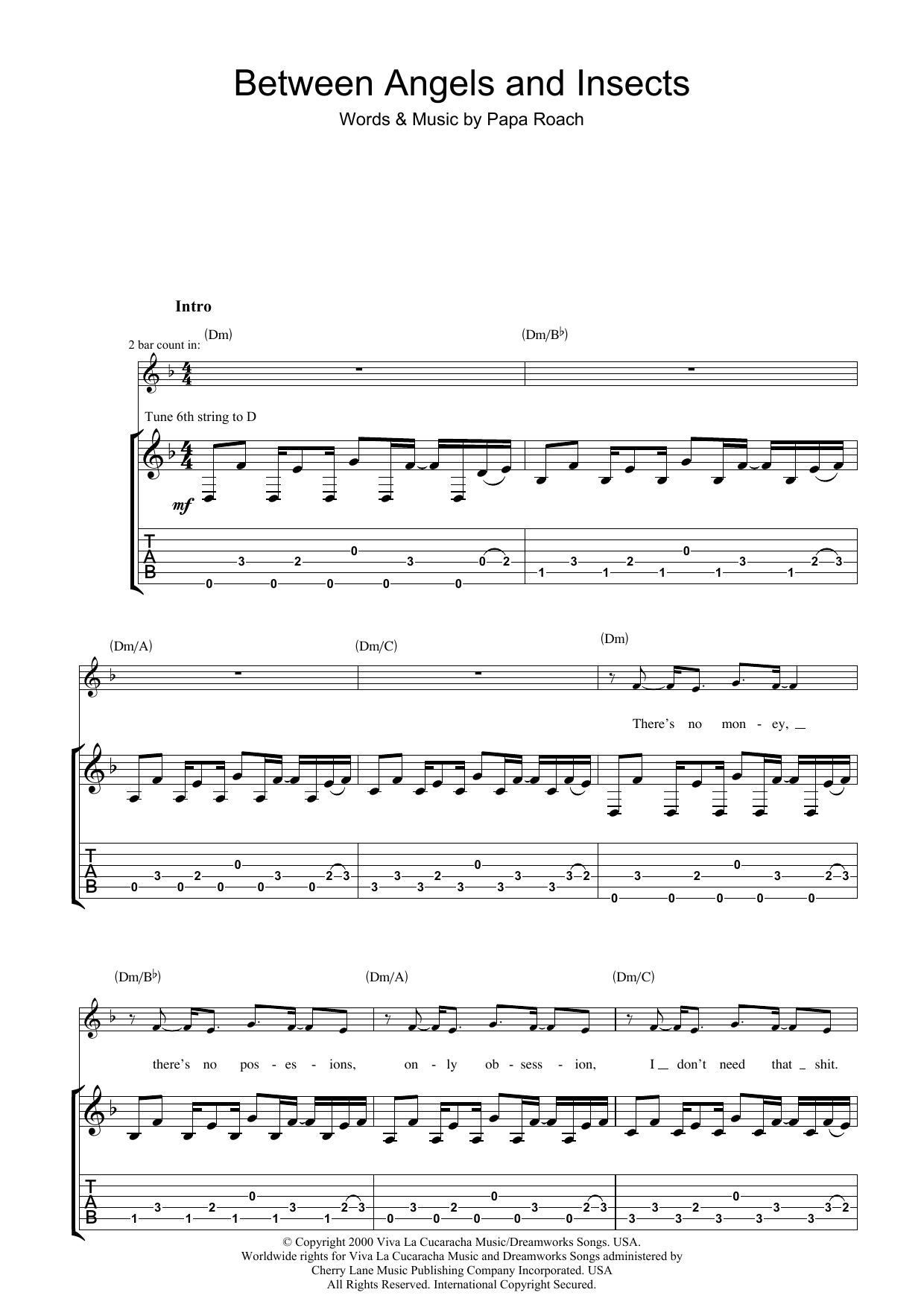 Between Angels And Insects (Guitar Tab) von Papa Roach