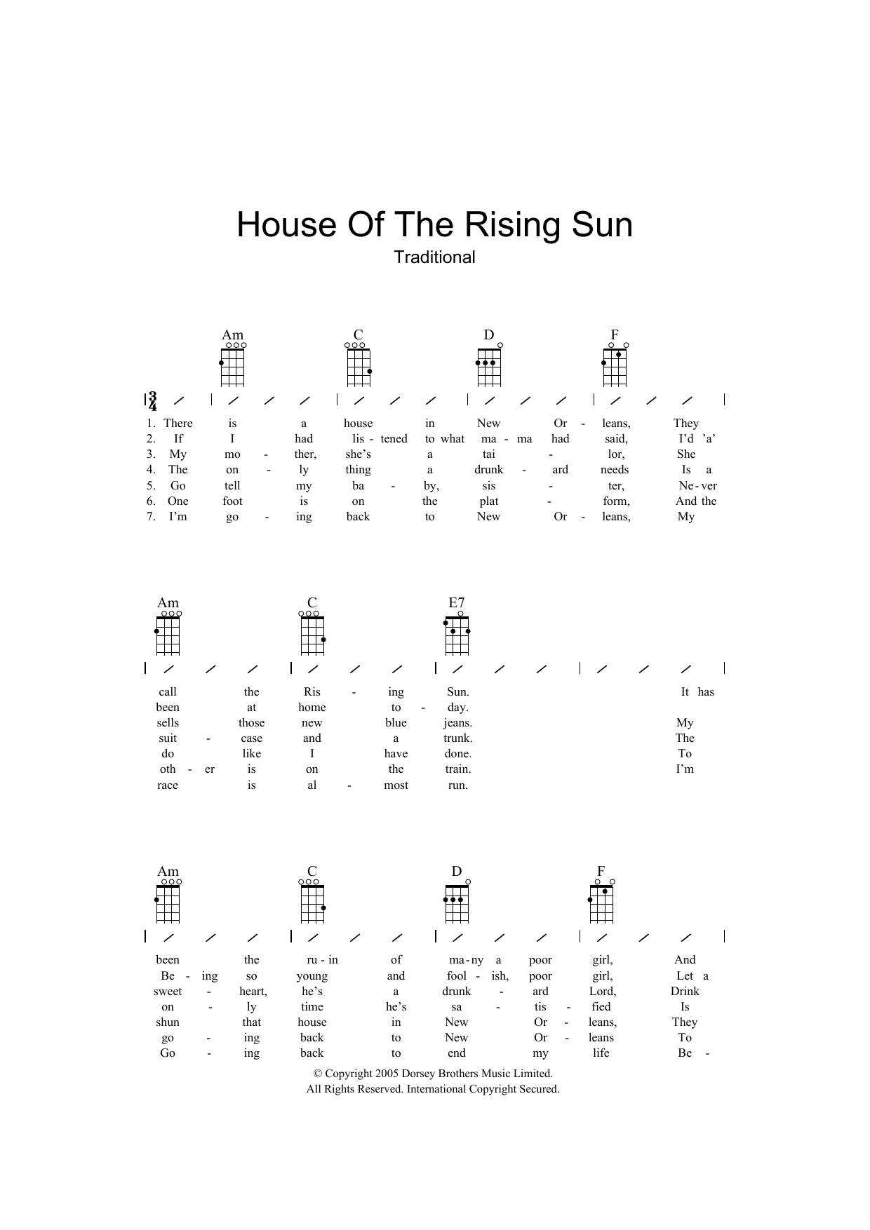 House Of The Rising Sun (Ukulele Chords/Lyrics) von Traditional
