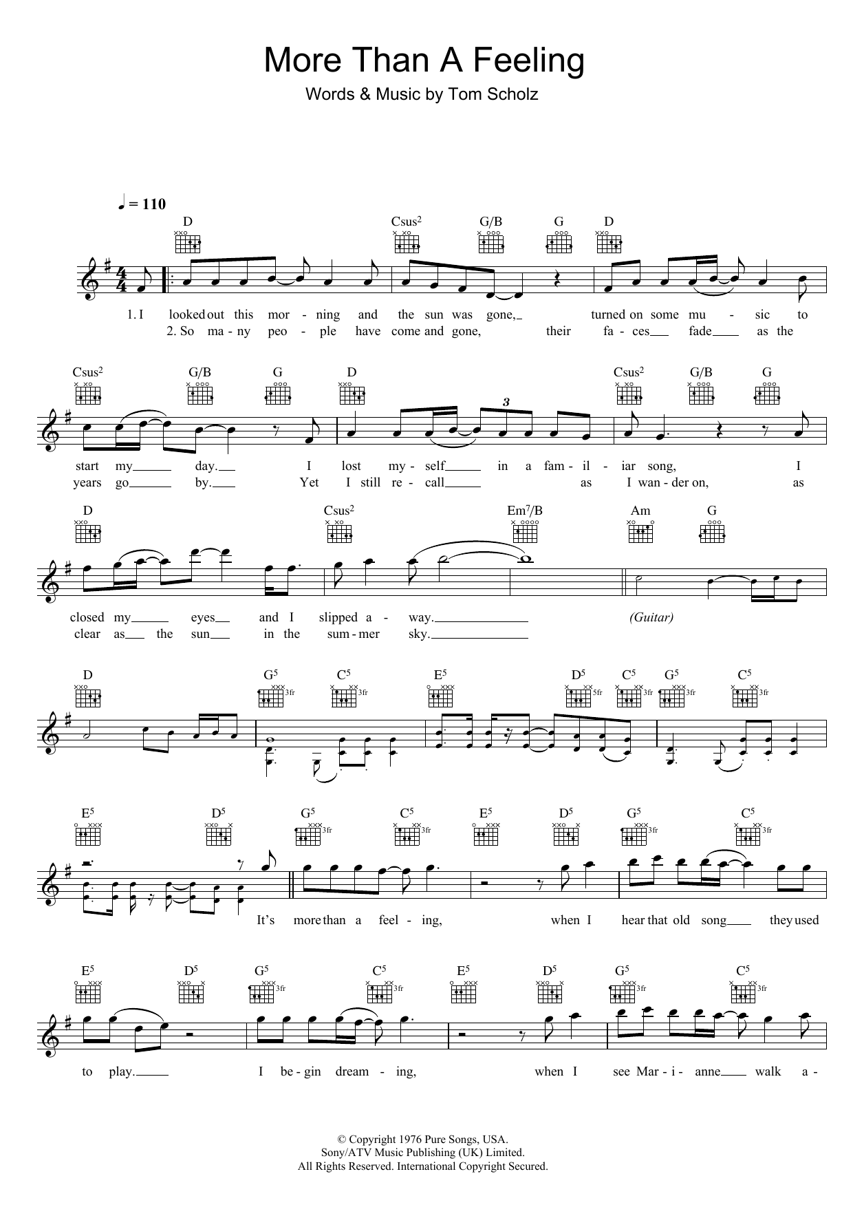 More Than A Feeling (Lead Sheet / Fake Book) von Boston