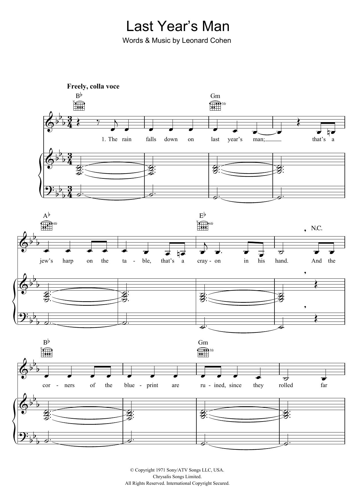 Last Year's Man (Piano, Vocal & Guitar Chords) von Leonard Cohen