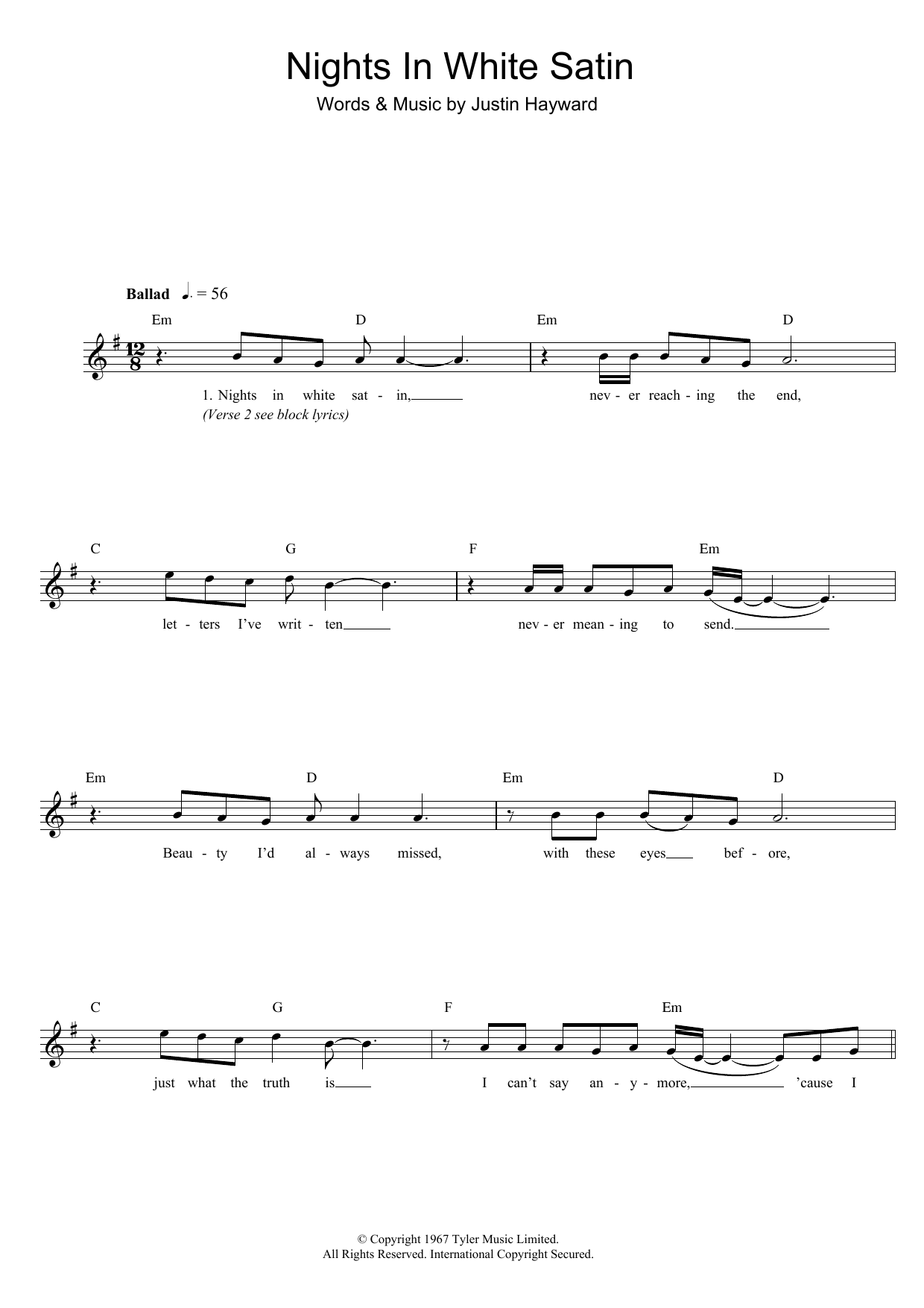 Nights In White Satin (Lead Sheet / Fake Book) von The Moody Blues