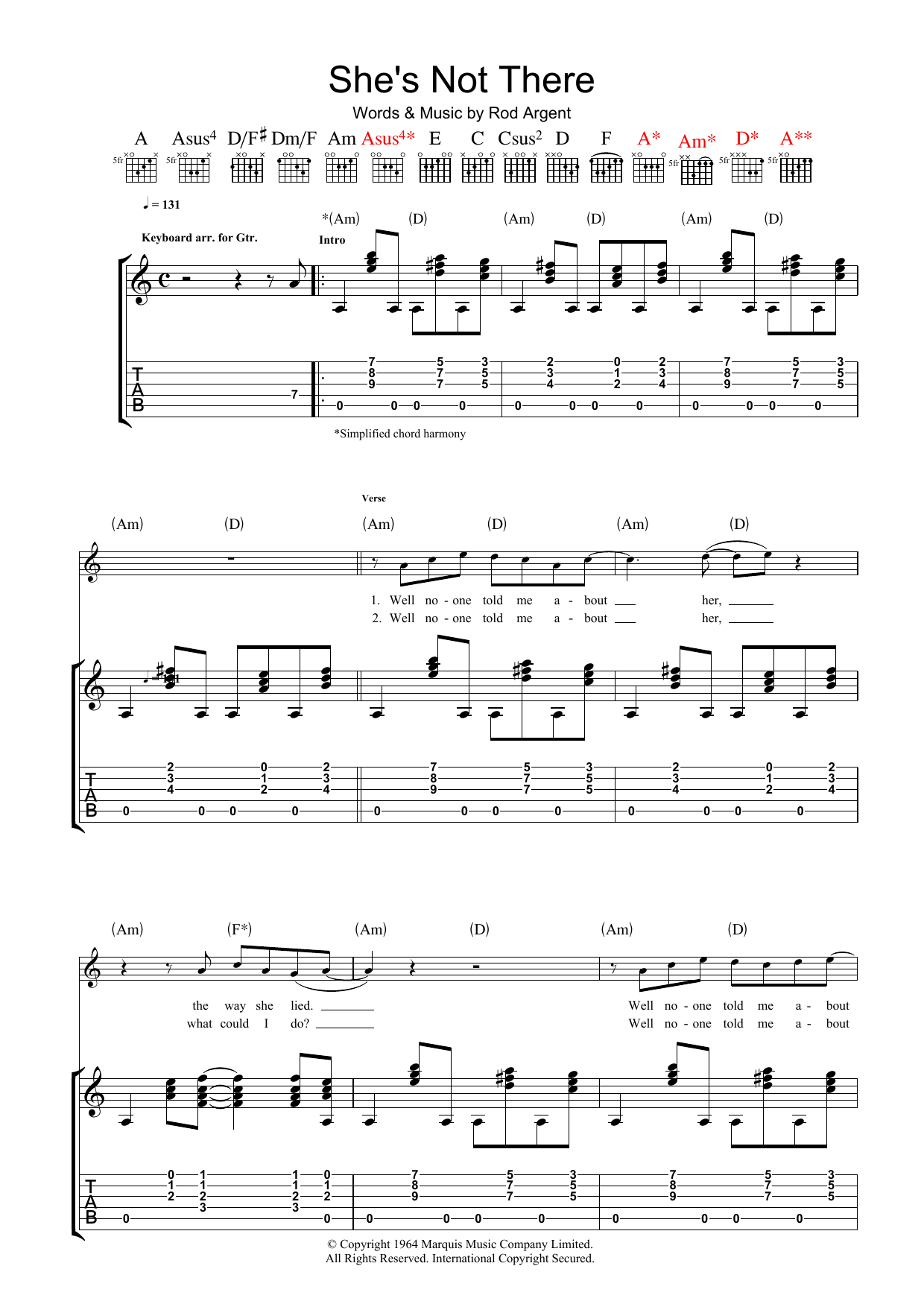 She's Not There (Guitar Tab) von The Zombies