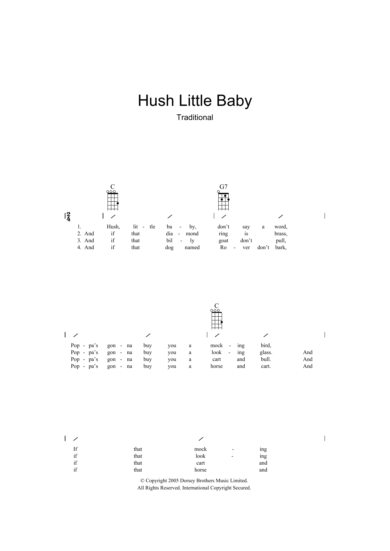 Hush Little Baby (Ukulele Chords/Lyrics) von Traditional