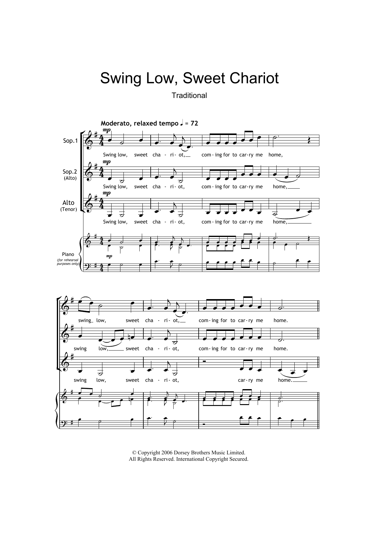 Swing Low Sweet Chariot Arr Barrie Carson Turner Ssa Choir Online Noten Von Traditional